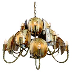 Retro Modernist Brutalist Gold Chandelier Tom Green for Feldman