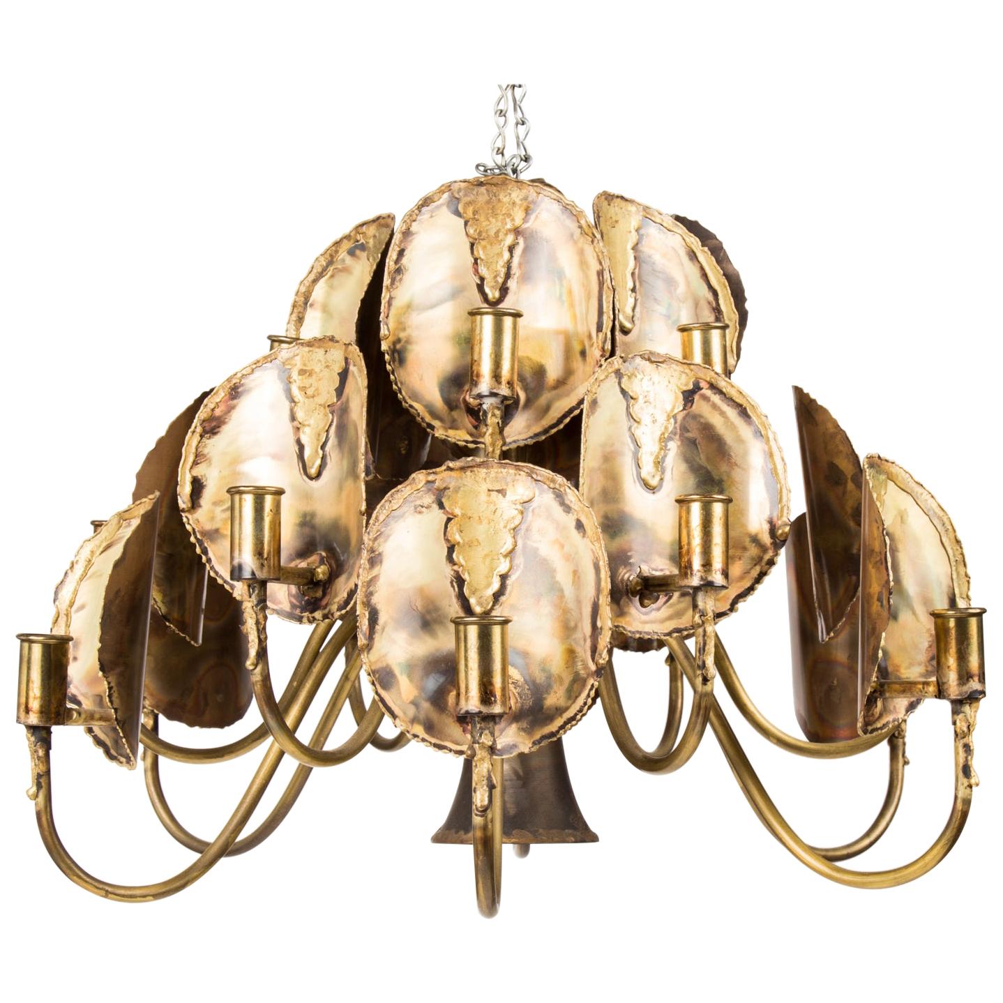 Modernist Brutalist Chandelier by Tom Greene for Feldman, circa 1970s