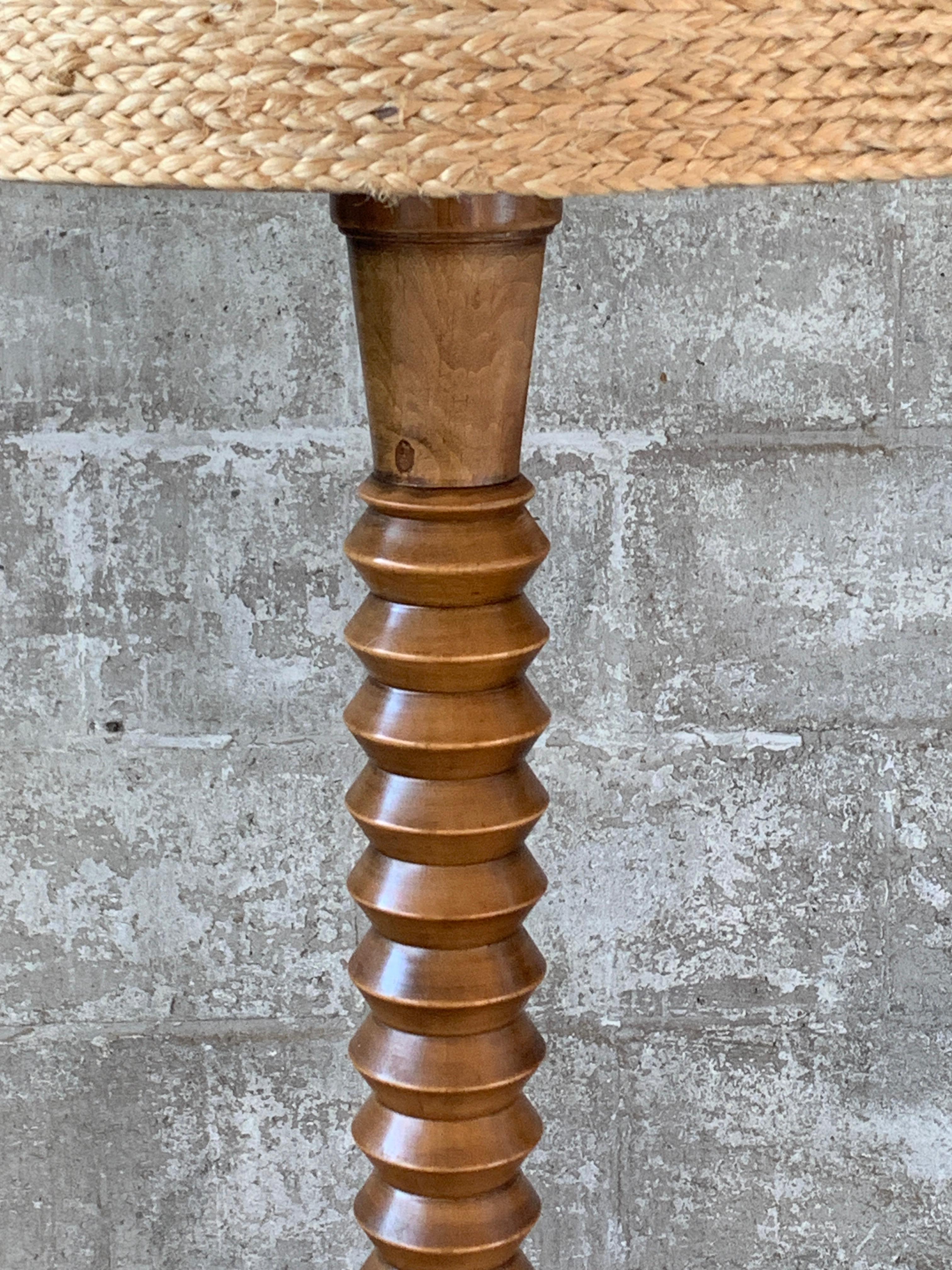 Modernist Brutalist French Wood Turned Floor Lamp by Charles Dudouyt, 1950s 4