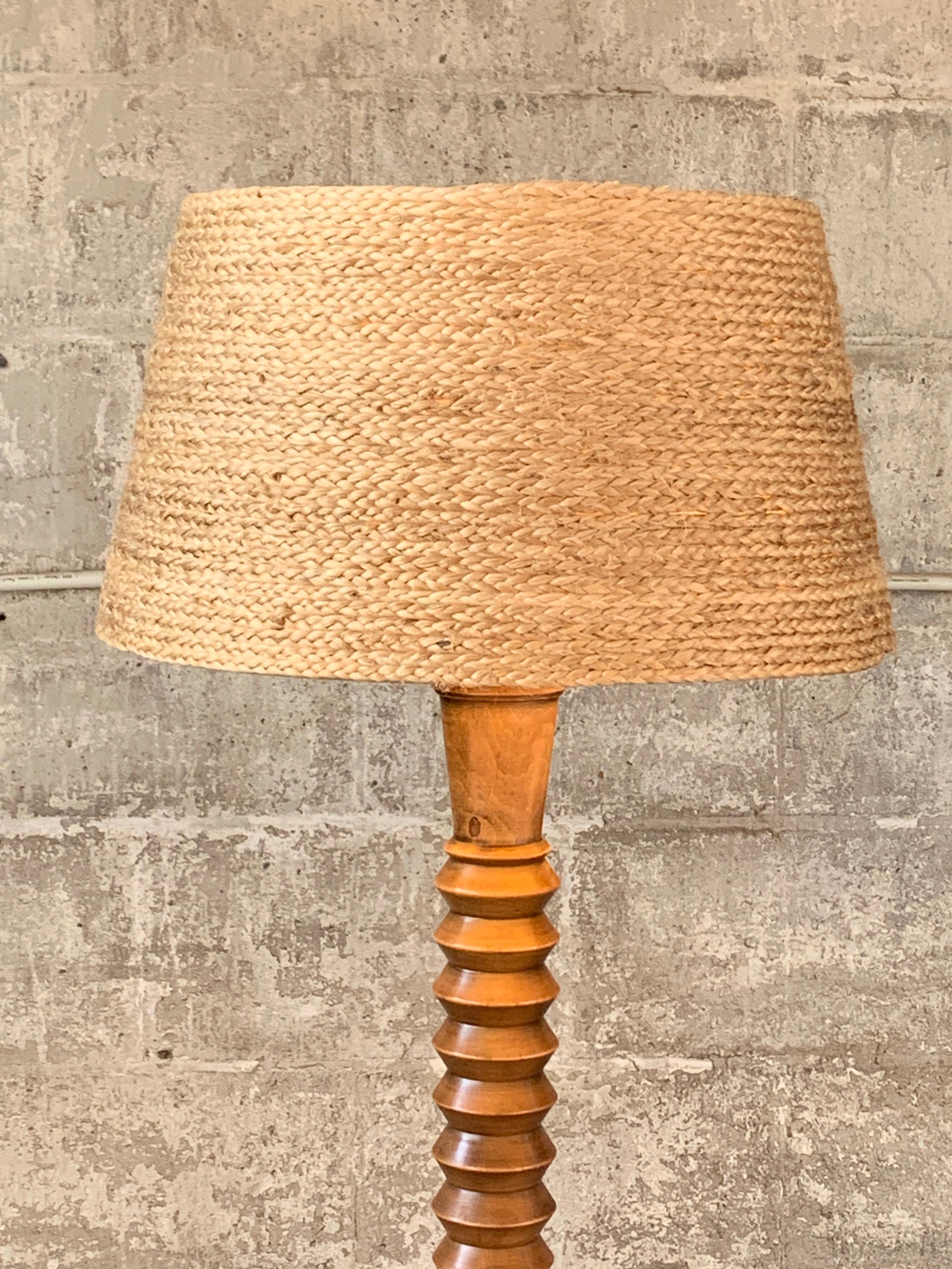 Modernist Brutalist French Wood Turned Floor Lamp by Charles Dudouyt, 1950s 6