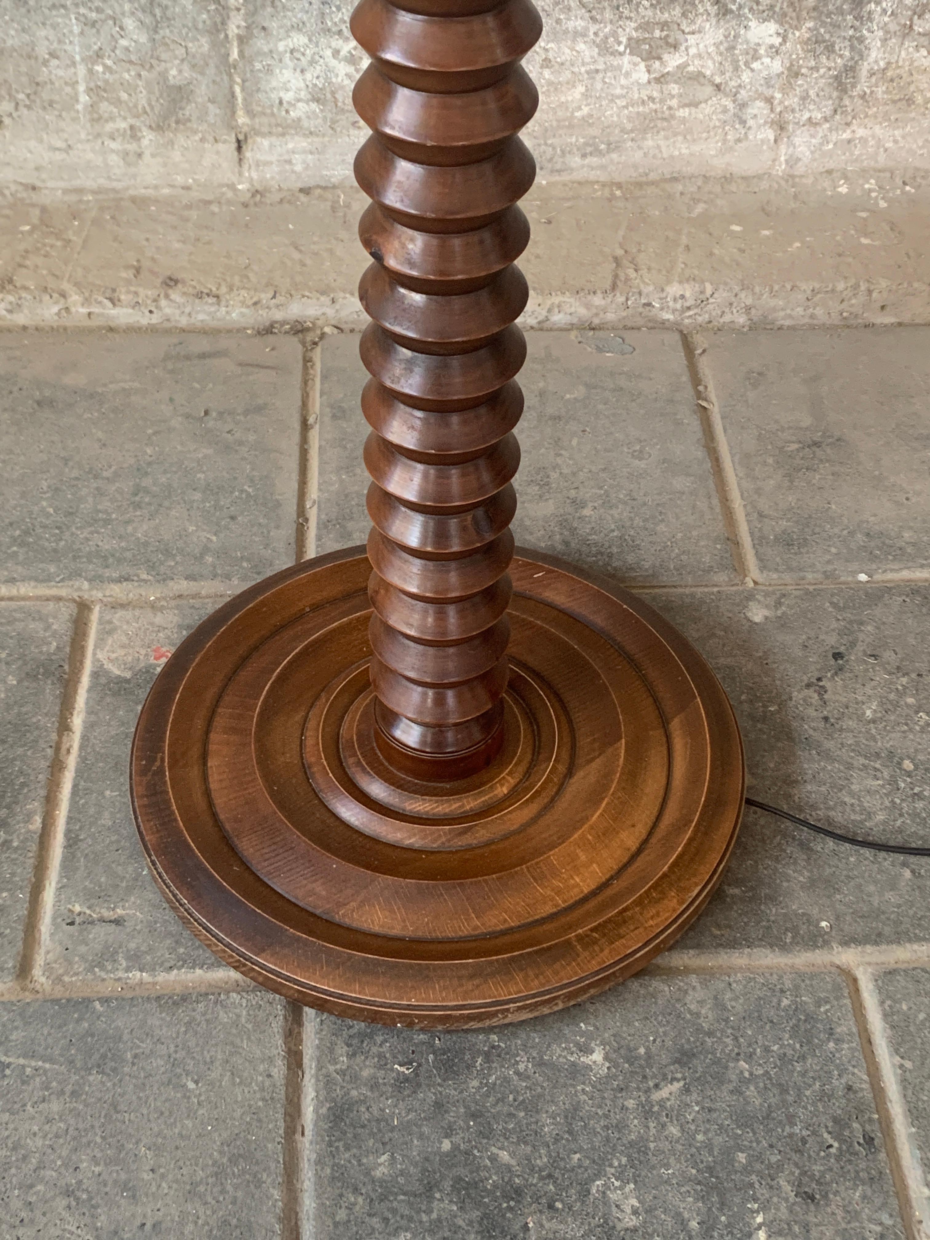 Mid-20th Century Modernist Brutalist French Wood Turned Floor Lamp by Charles Dudouyt, 1950s