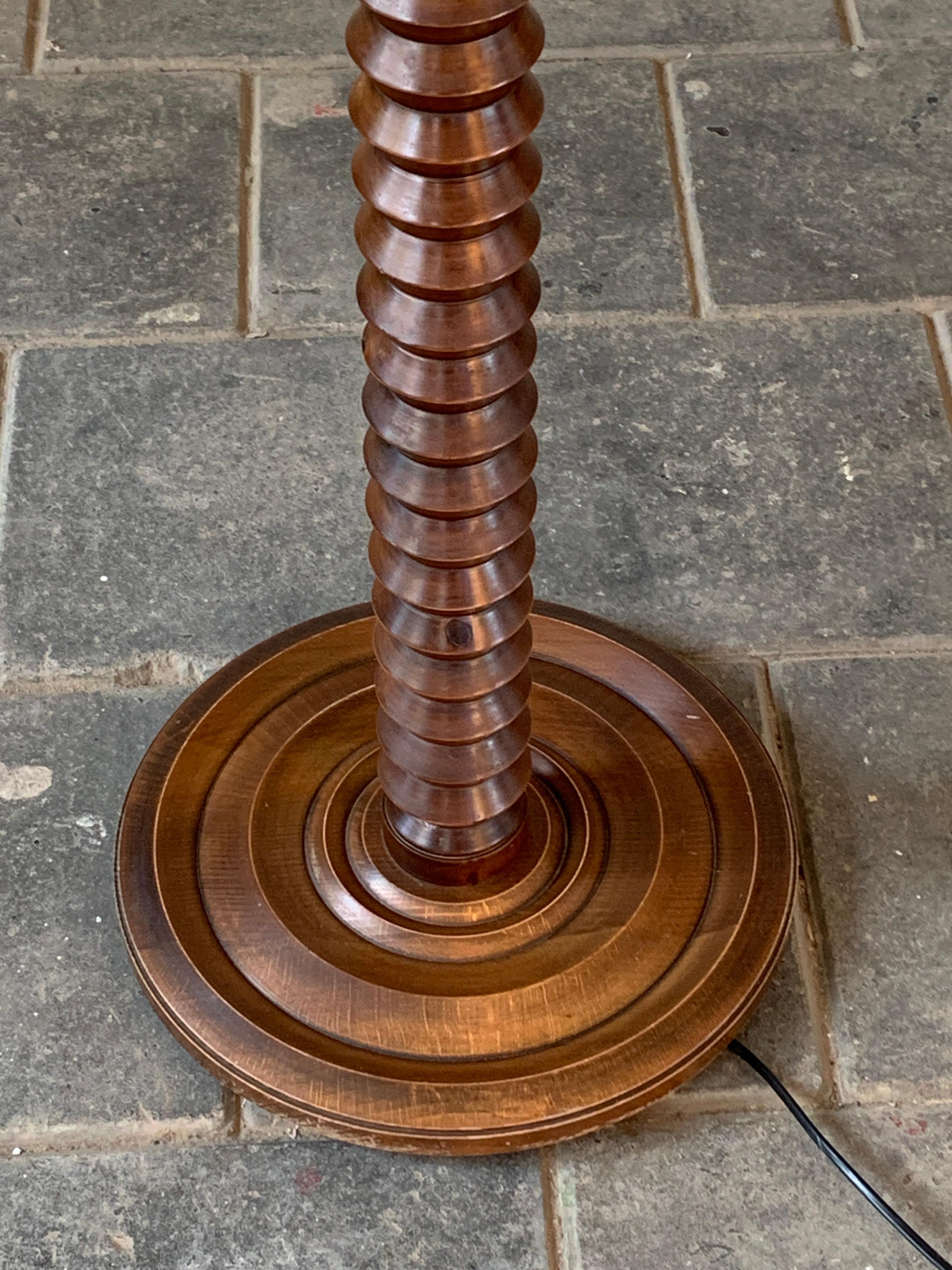 Modernist Brutalist French Wood Turned Floor Lamp by Charles Dudouyt, 1950s 2