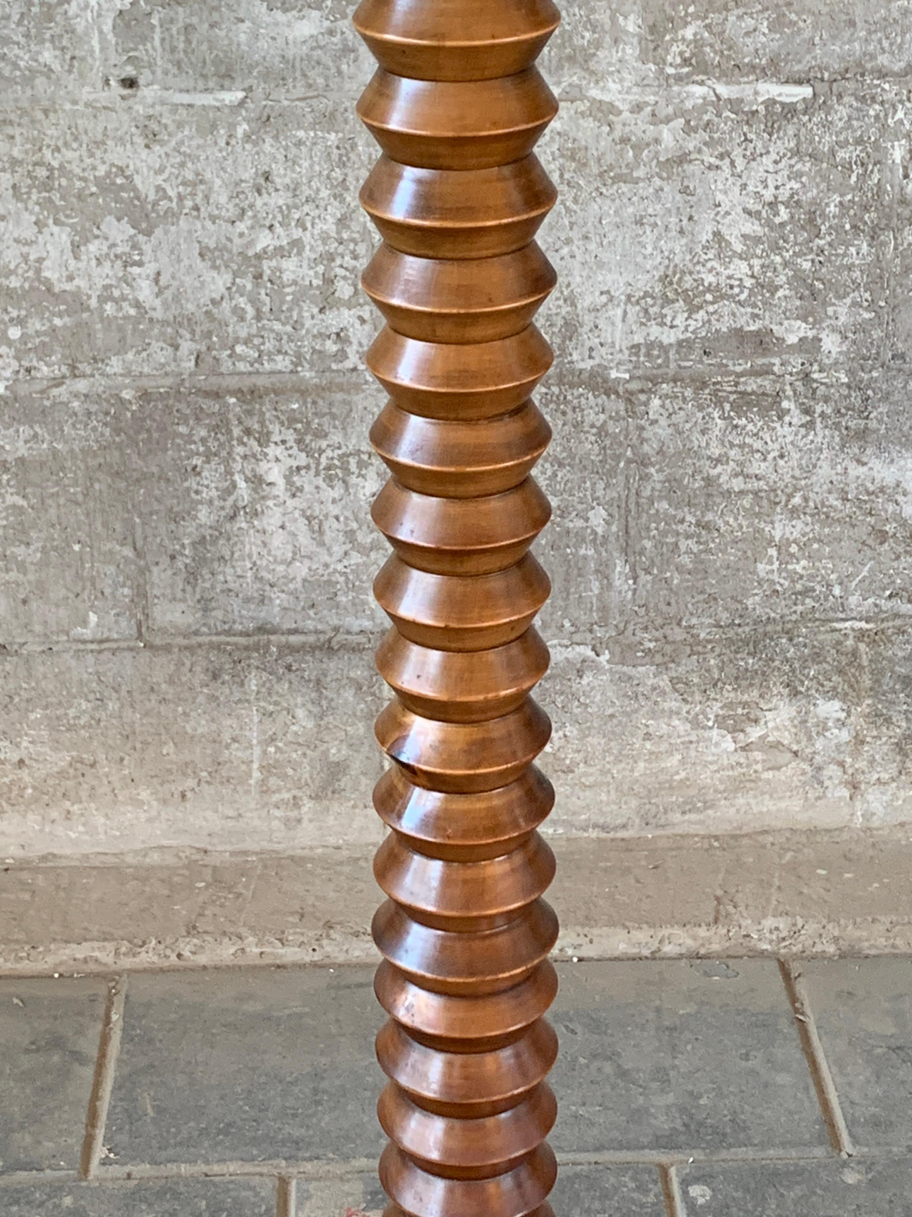 Modernist Brutalist French Wood Turned Floor Lamp by Charles Dudouyt, 1950s 3