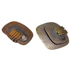 Modernist Brutalist Handcrafted Earrings Brass San Francisco