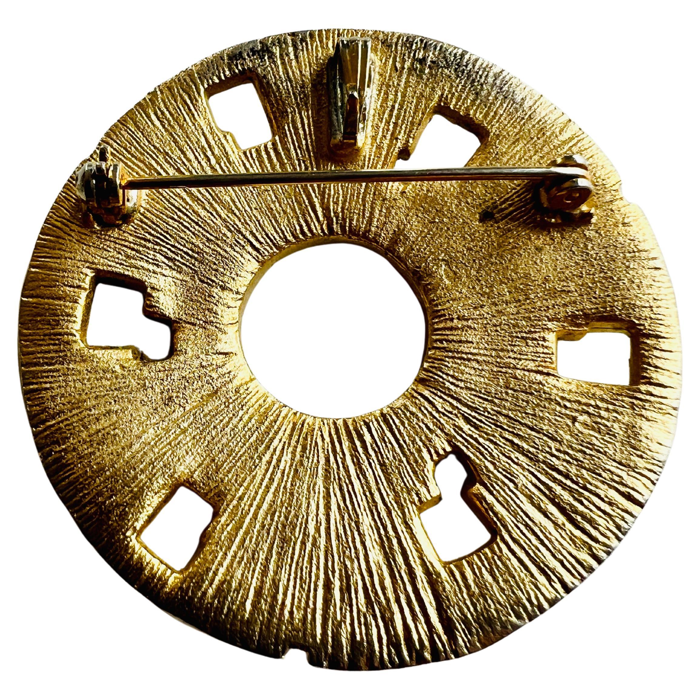 Modernist Brutalist Medallion Cabochon Gold Brooch Necklace Pendant For Sale 1