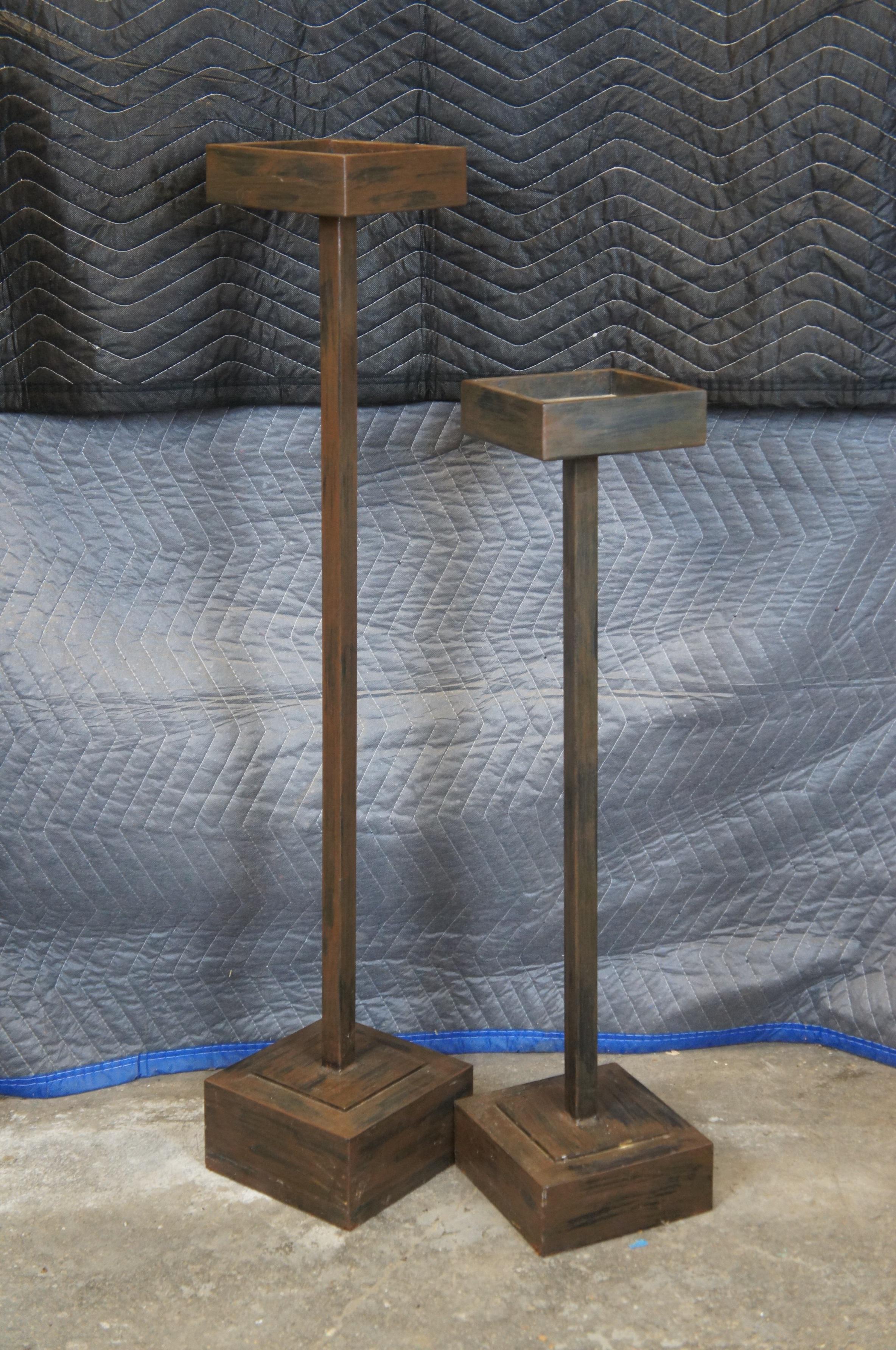 Modernist Brutalist Square Metal Candle Holders Plant Stand Pedestals 32