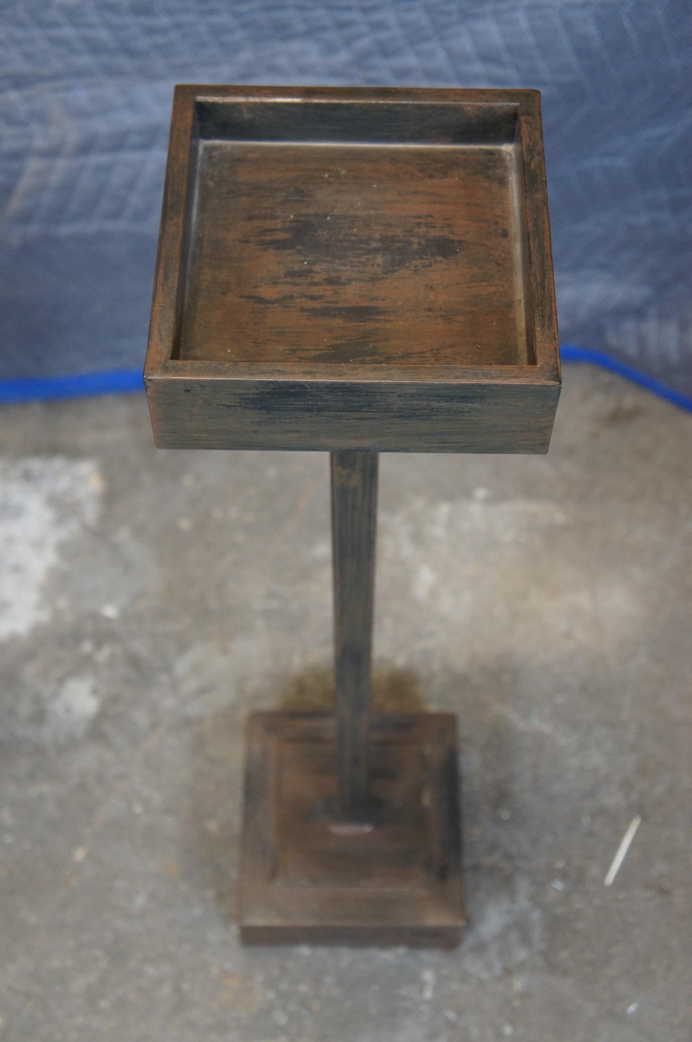 Modernist Brutalist Square Metal Candle Holders Plant Stand Pedestals 32