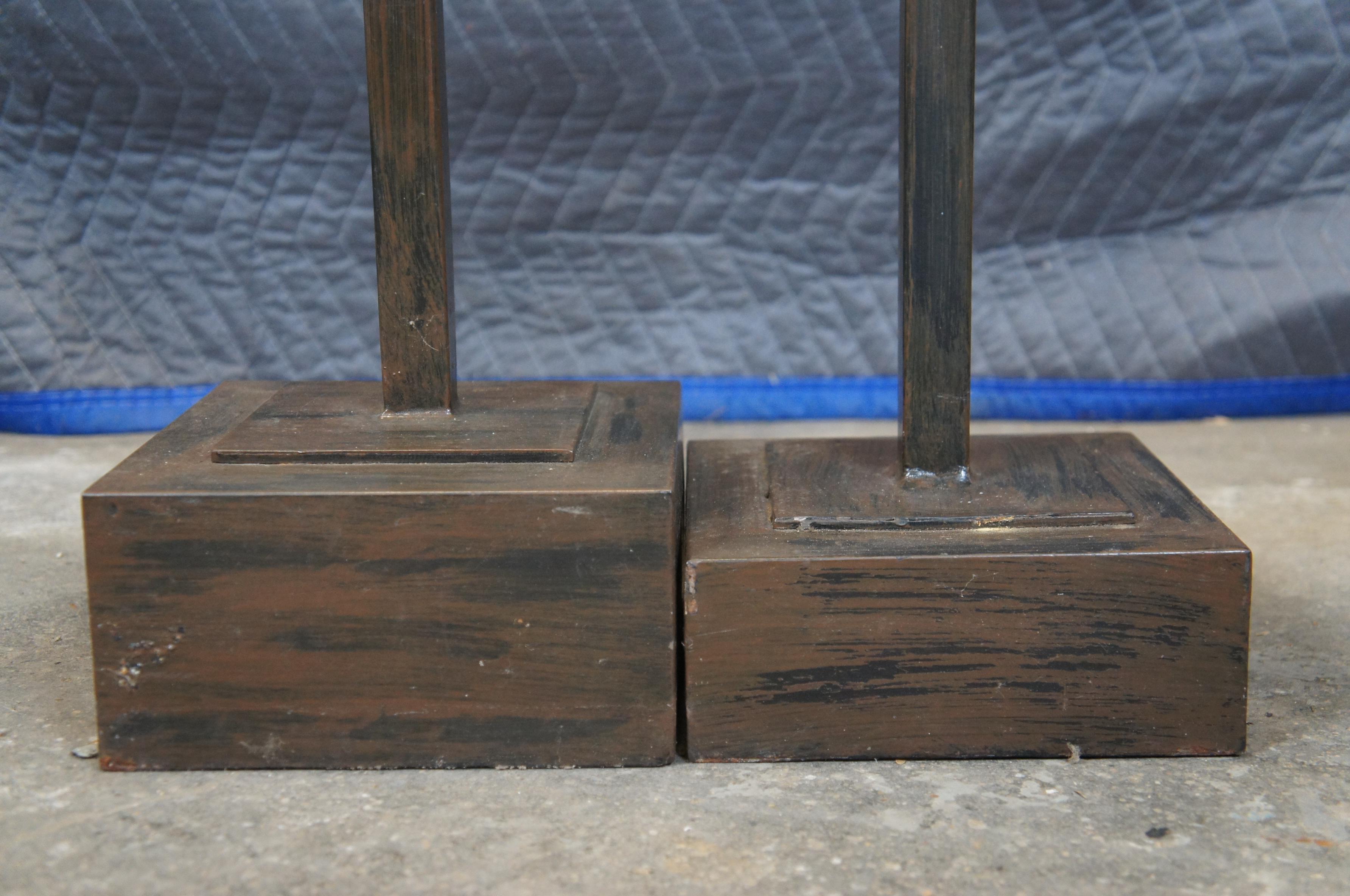 Modernist Brutalist Square Metal Candle Holders Plant Stand Pedestals 32