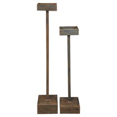 Modernist Brutalist Square Metal Candle Holders Plant Stand Pedestals 32" & 40"