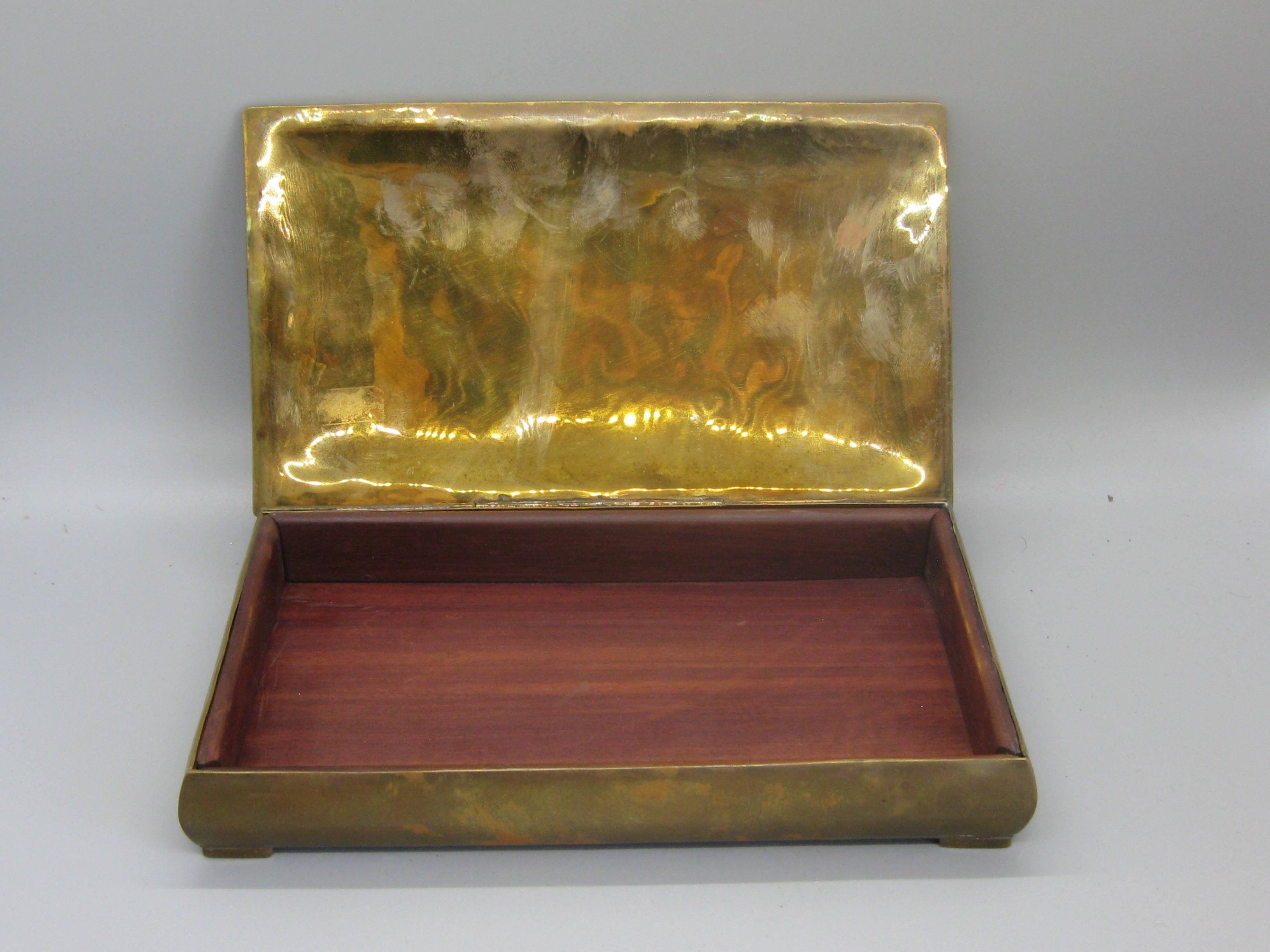 20th Century Modernist Brutalist Taxco Metales Mexico Brass Desk Stash Trinket Cigarette Box For Sale