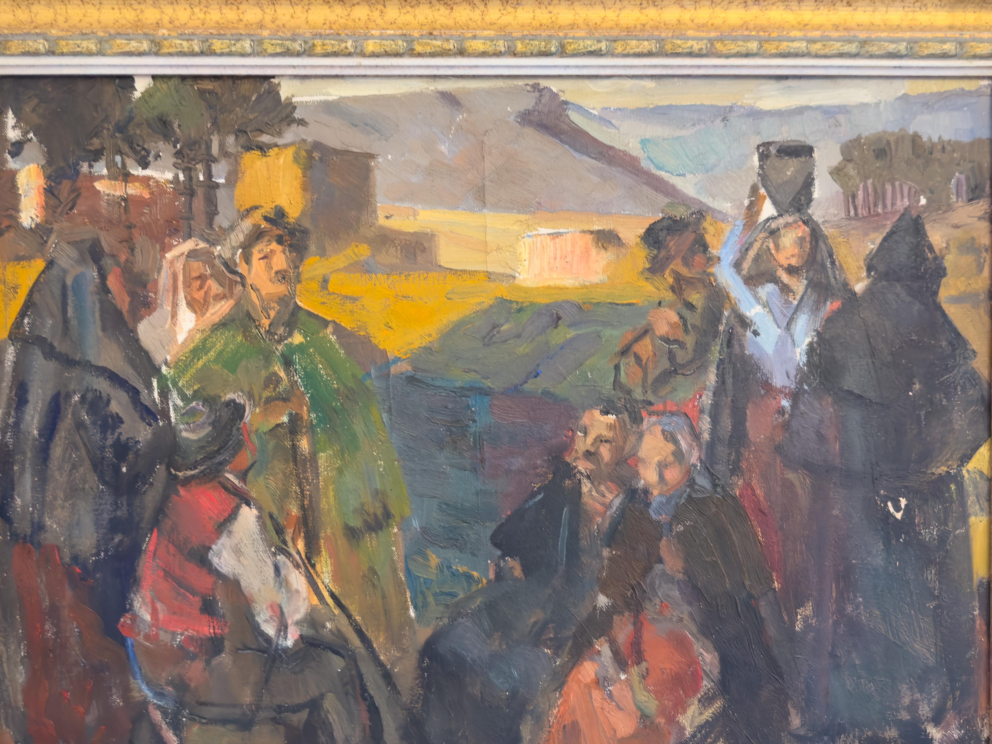 Pittura ad olio bucolica modernista di Mello Junior, Portogallo, tela 1946 in vendita 4