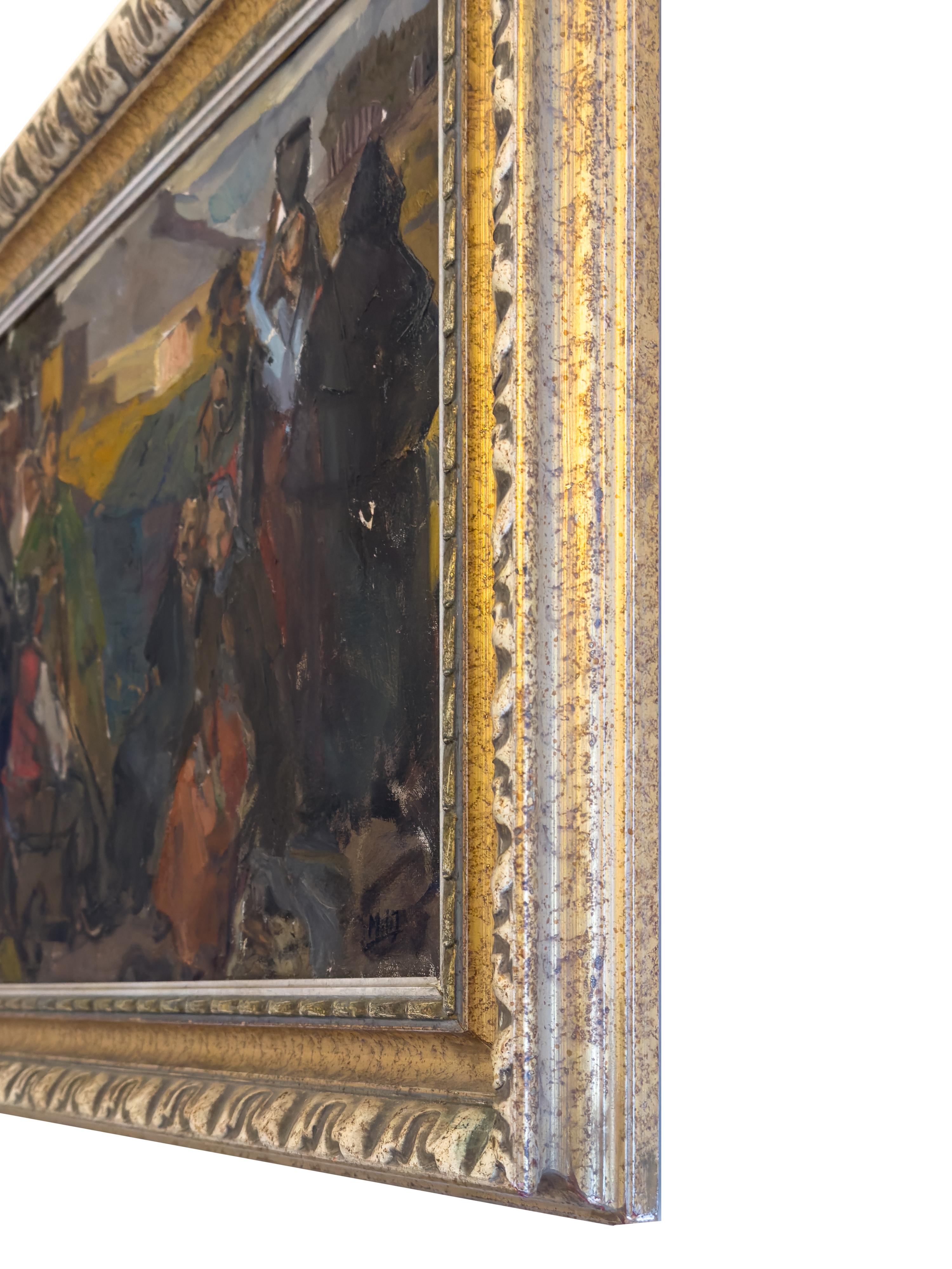 Pittura ad olio bucolica modernista di Mello Junior, Portogallo, tela 1946 in vendita 6