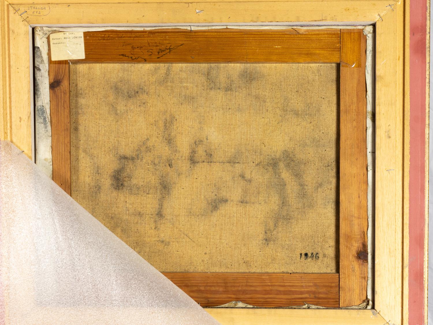 A olio Pittura ad olio bucolica modernista di Mello Junior, Portogallo, tela 1946 in vendita