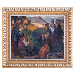 Modernist Bucolic Oil Painting By Mello Junior, Portugal, Canvas 1946