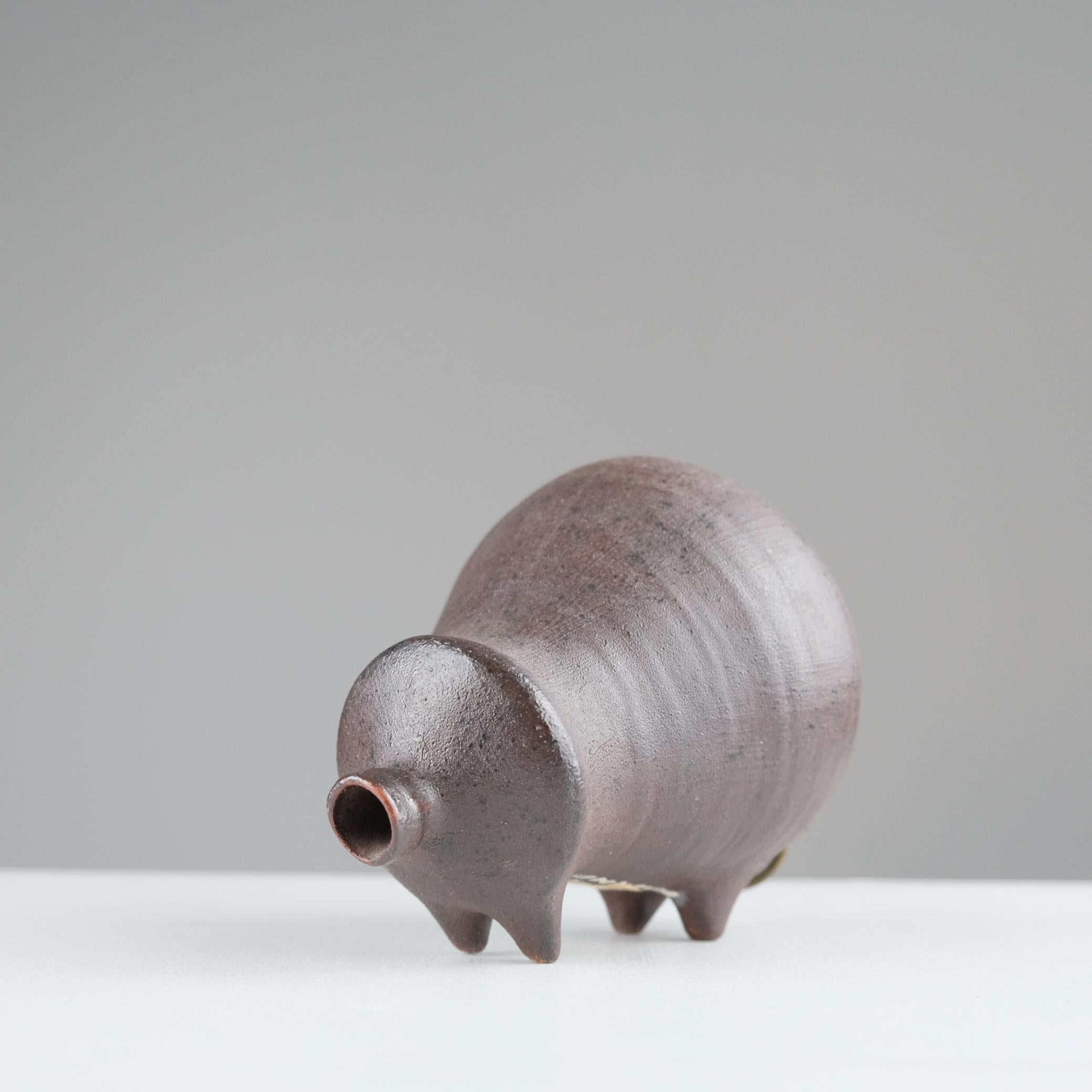 Finnish Modernist Bull Figurine by Viljo Mäkinen in Red Clay & Brass, Finland 1960s For Sale