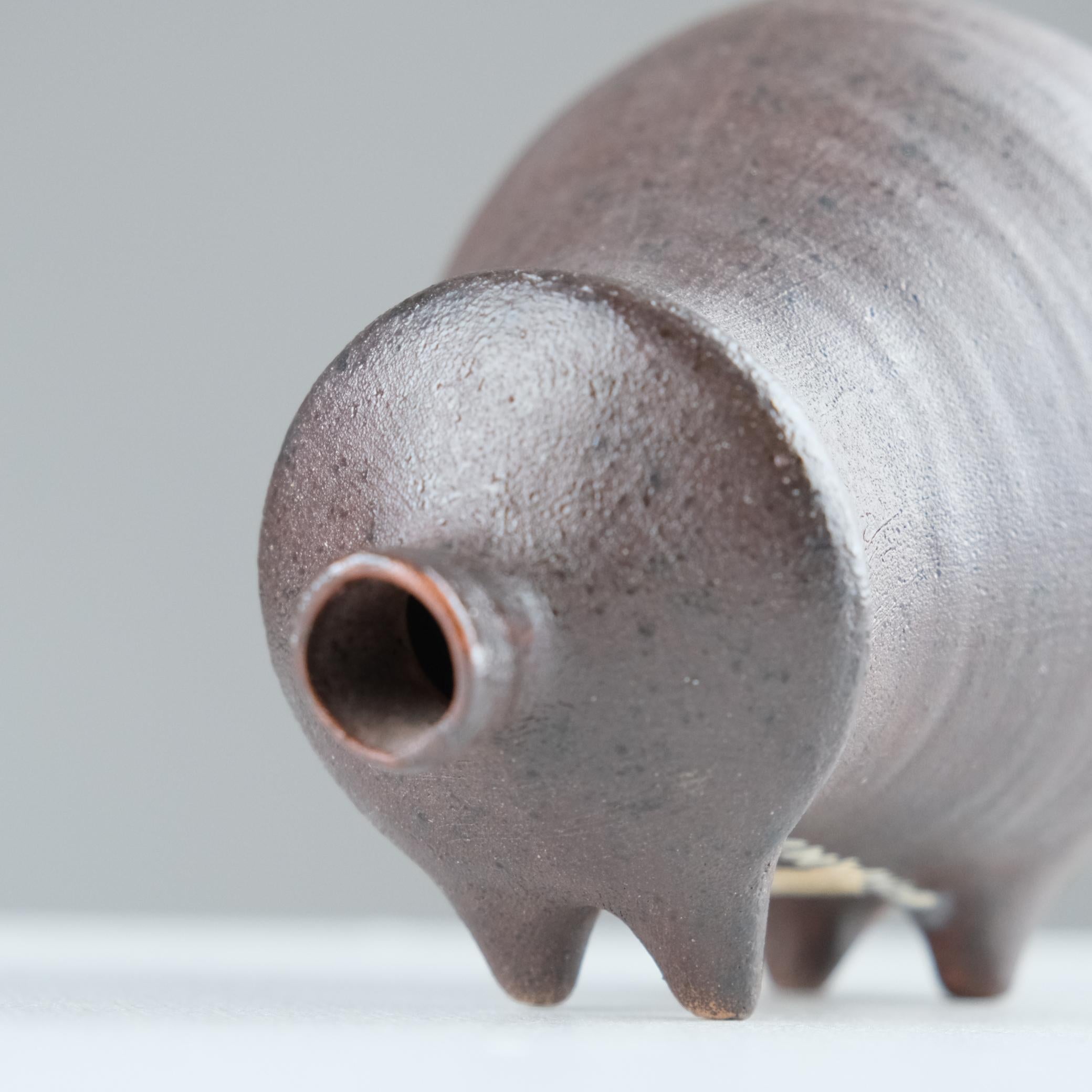 Modernist Bull Figurine by Viljo Mäkinen in Red Clay & Brass, Finland 1960s For Sale 3