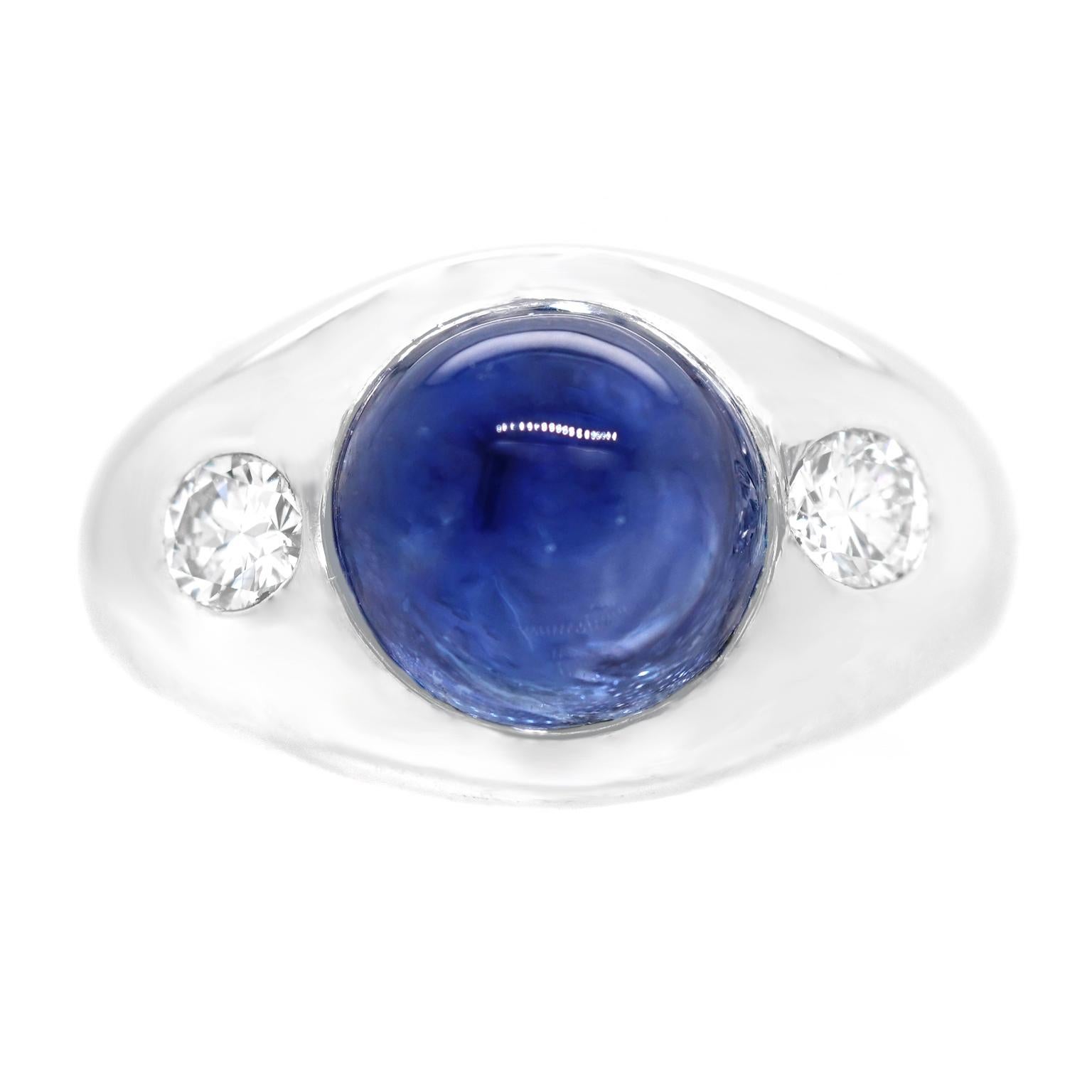 Cabochon Modernist Burch 6.80 Carat No Heat Sapphire and Diamond Ring