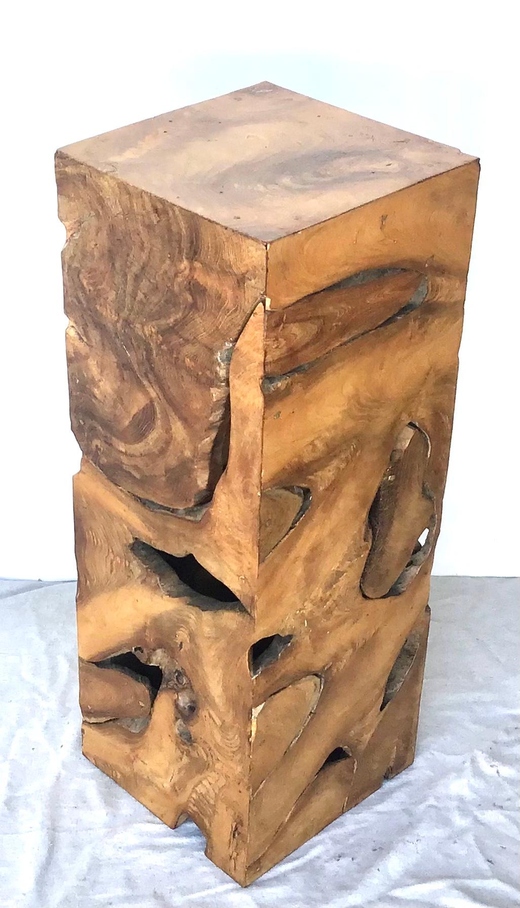 20ième siècle Piédestal moderniste en bois de broussin