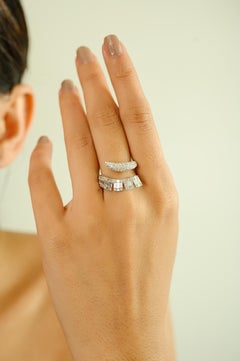 Modernist Bypass Ring in 14K White Gold with Brilliant & Emerald-Cut Diamonds