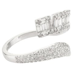 Modernist Bypass Ring in 14K White Gold with Brilliant & Emerald-Cut Diamonds