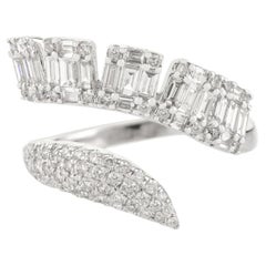 Modernist Bypass Ring in 14K White Gold with Brilliant & Emerald-Cut Diamonds
