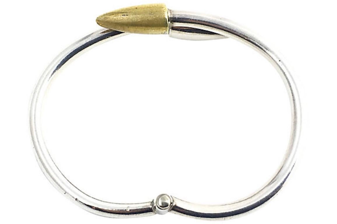 Bracelet jonc moderniste croisé en argent sterling et laiton avec pointes de dérivation Unisexe en vente