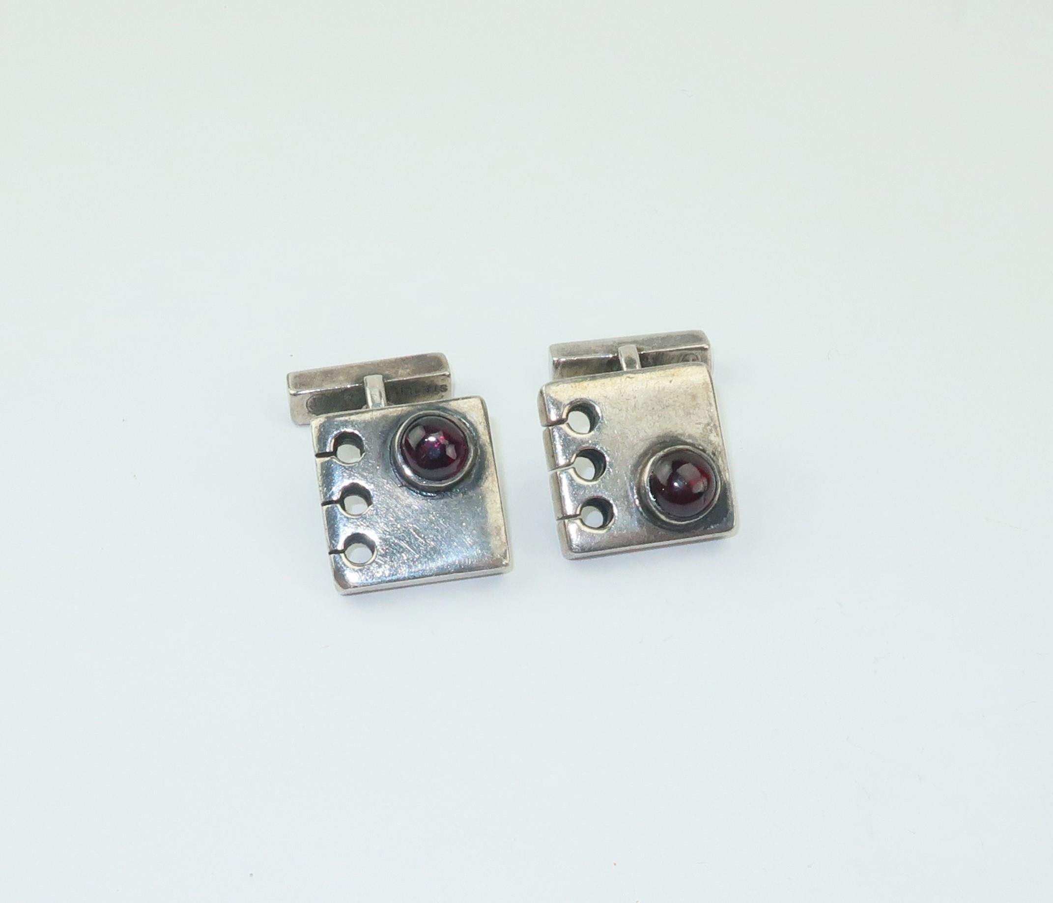 Modernist C.1950 Sam Kramer Sterling Silver & Garnet Cufflinks 5