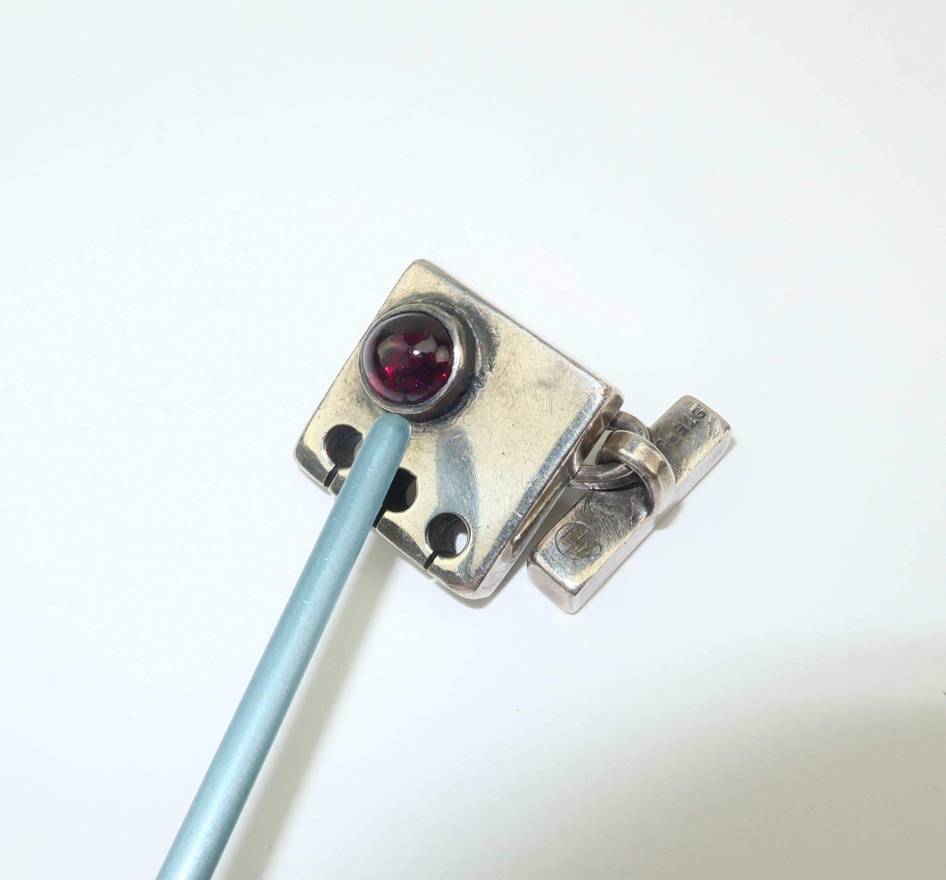 Modernist C.1950 Sam Kramer Sterling Silver & Garnet Cufflinks 7
