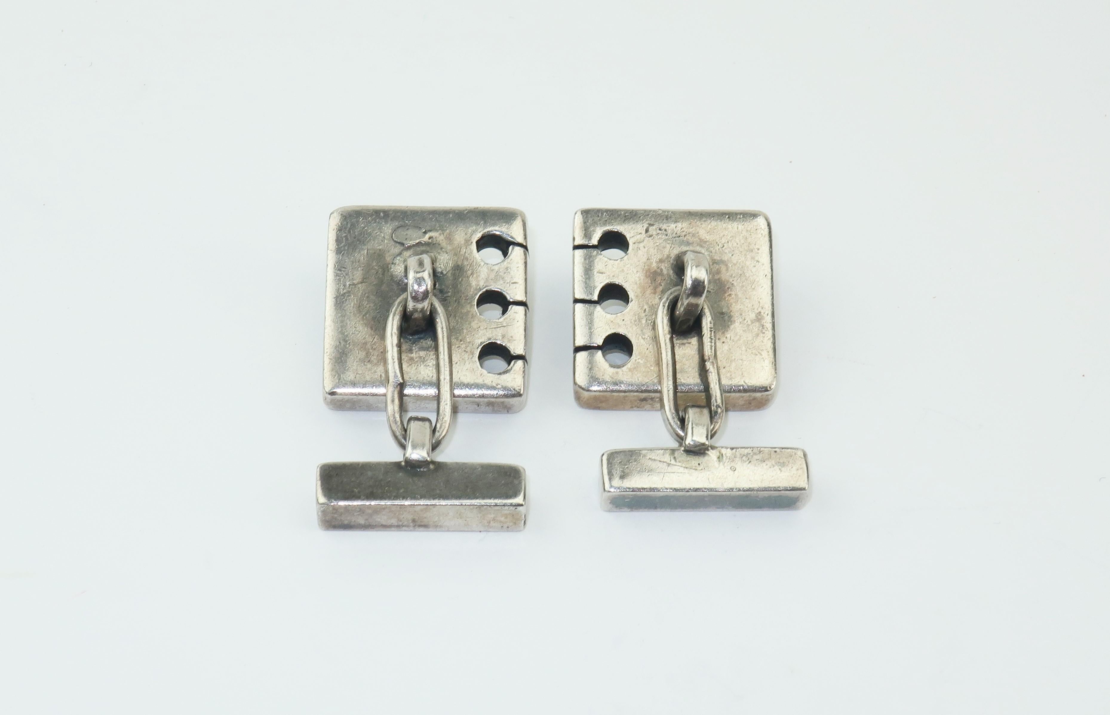 Women's or Men's Modernist C.1950 Sam Kramer Sterling Silver & Garnet Cufflinks