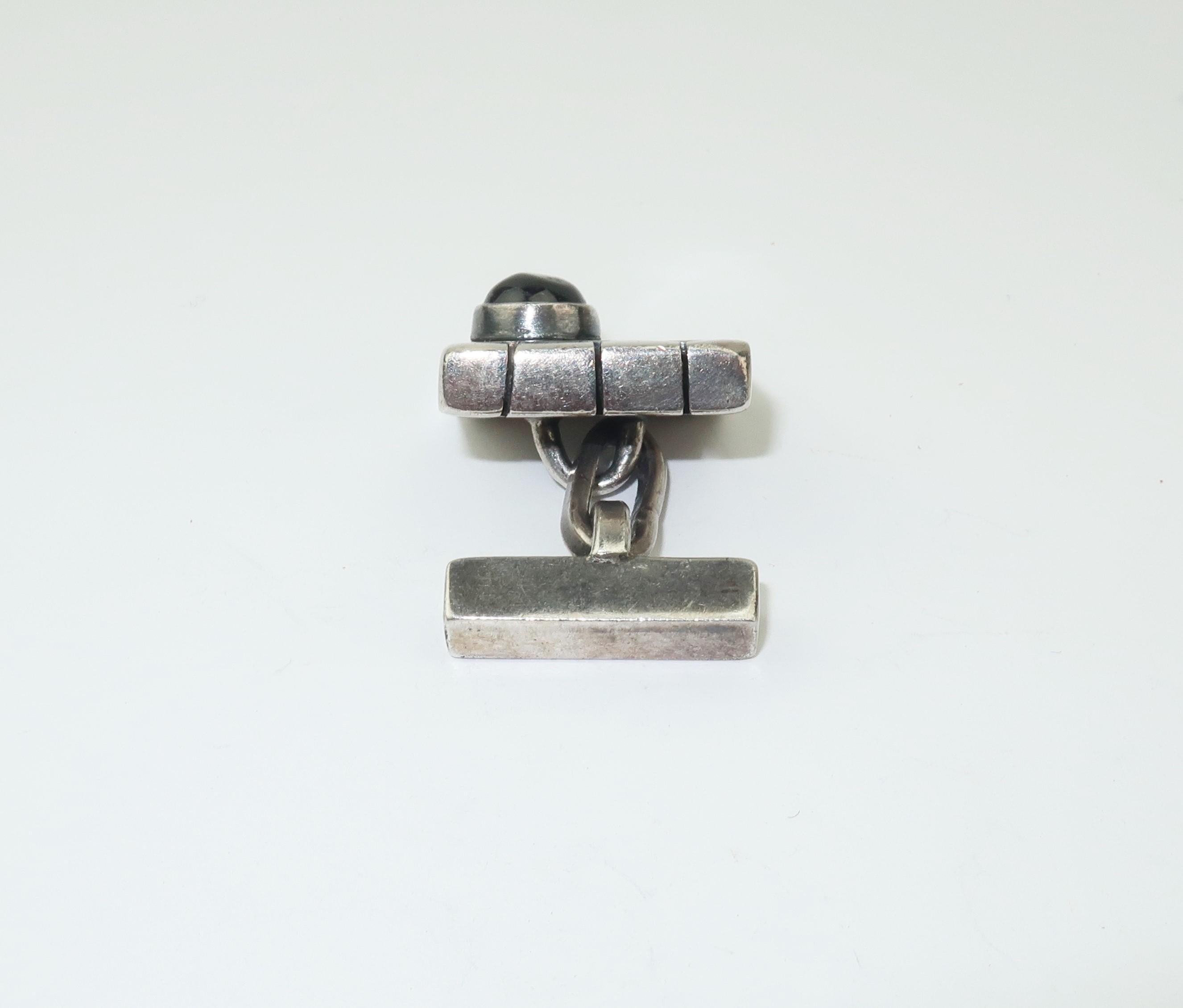 Modernist C.1950 Sam Kramer Sterling Silver & Garnet Cufflinks 1