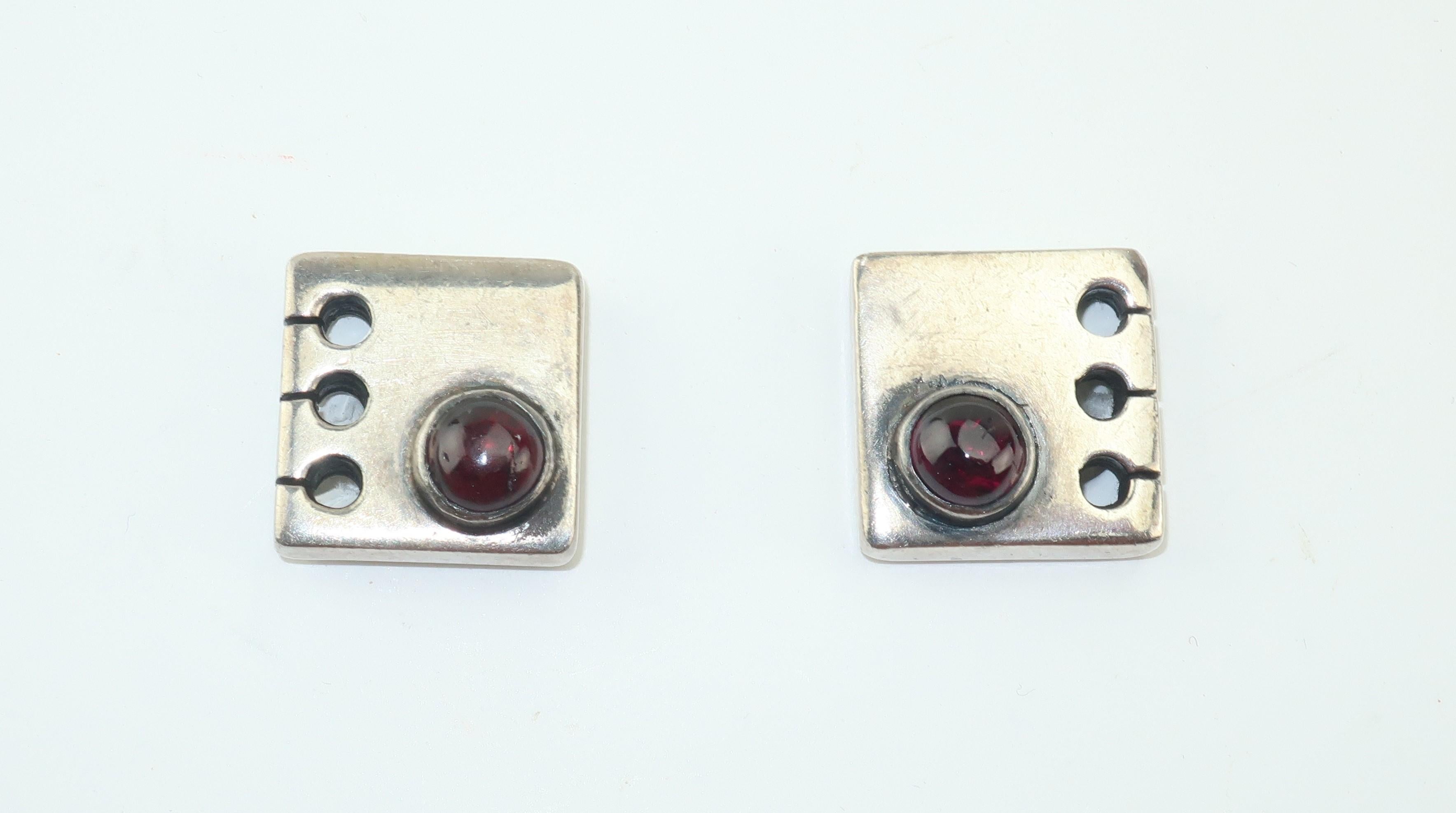 Modernist C.1950 Sam Kramer Sterling Silver & Garnet Cufflinks 3