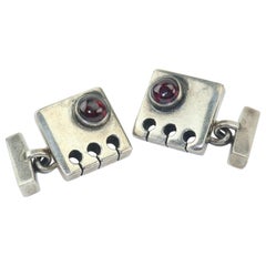 Vintage Modernist C.1950 Sam Kramer Sterling Silver & Garnet Cufflinks