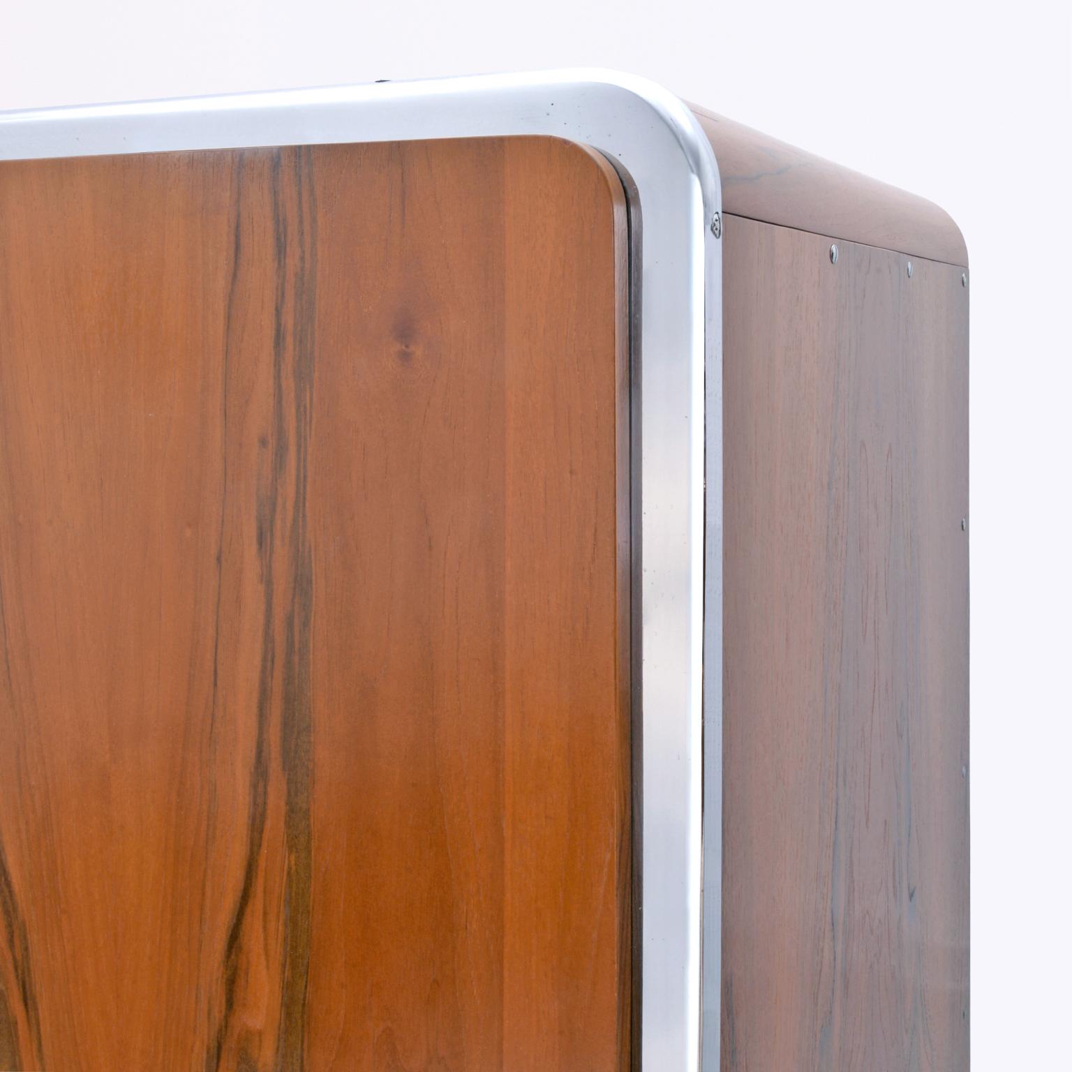 Czech Modernist Cabinet Made Of Chrome Plated Metal And Walnut Veneer, c. 1930 For Sale