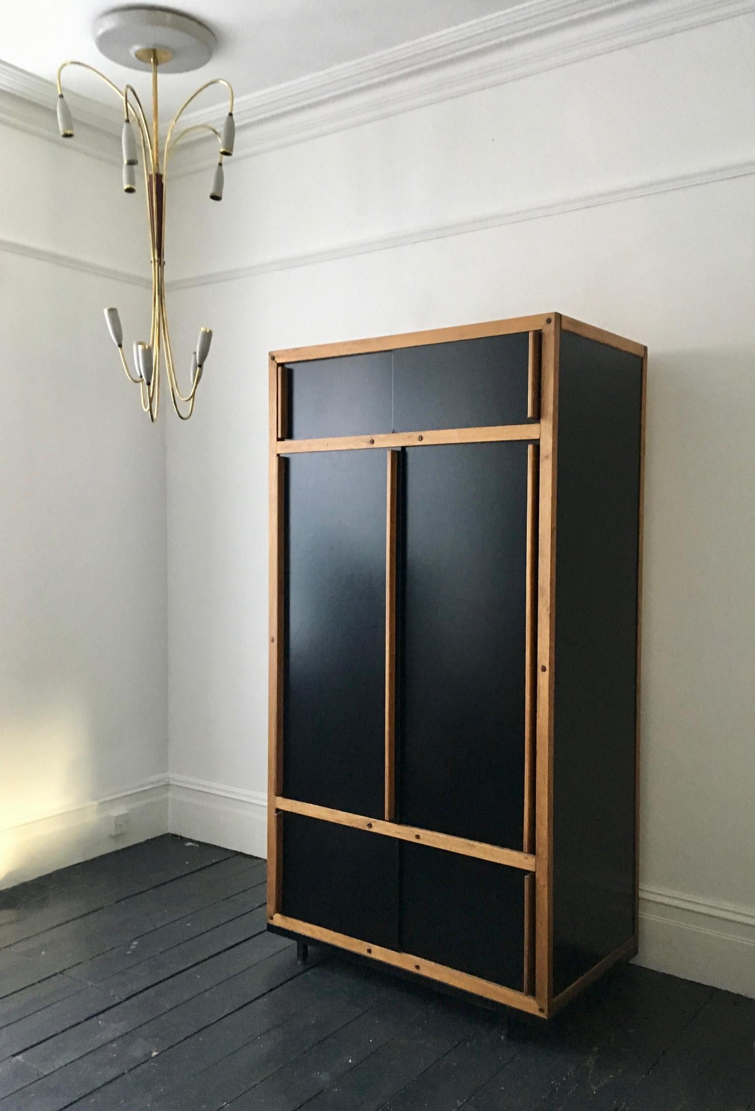 Mid-Century Modern Modernist Cabinet or Armoire in Black by André Sornay, France, Mid-20th Century