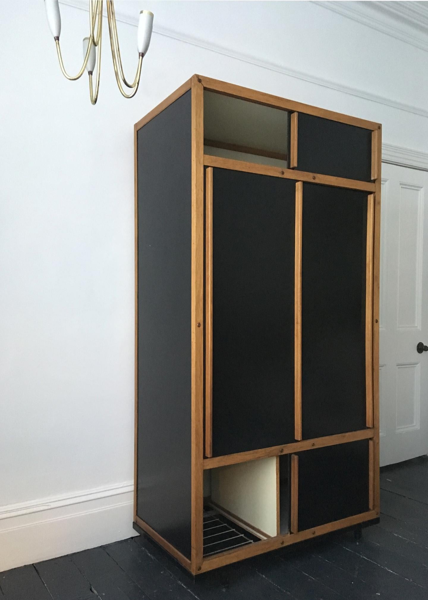 French Modernist Cabinet or Armoire in Black by André Sornay, France, Mid-20th Century