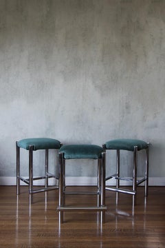 Modernist Cal-Style Chrome Counter Stools Set of 3