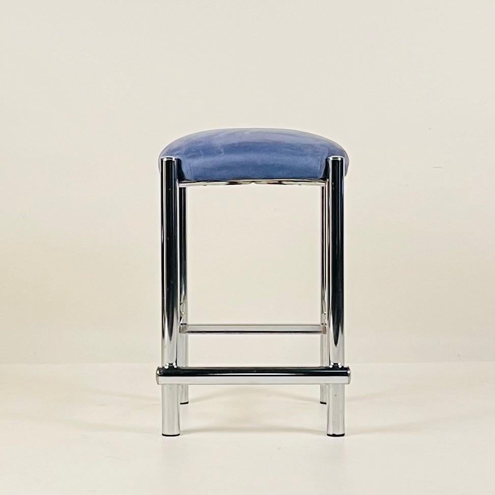 Modernist Cal-Style Chrome Counter Stools Set of 3 In Good Condition In Los Angeles, CA