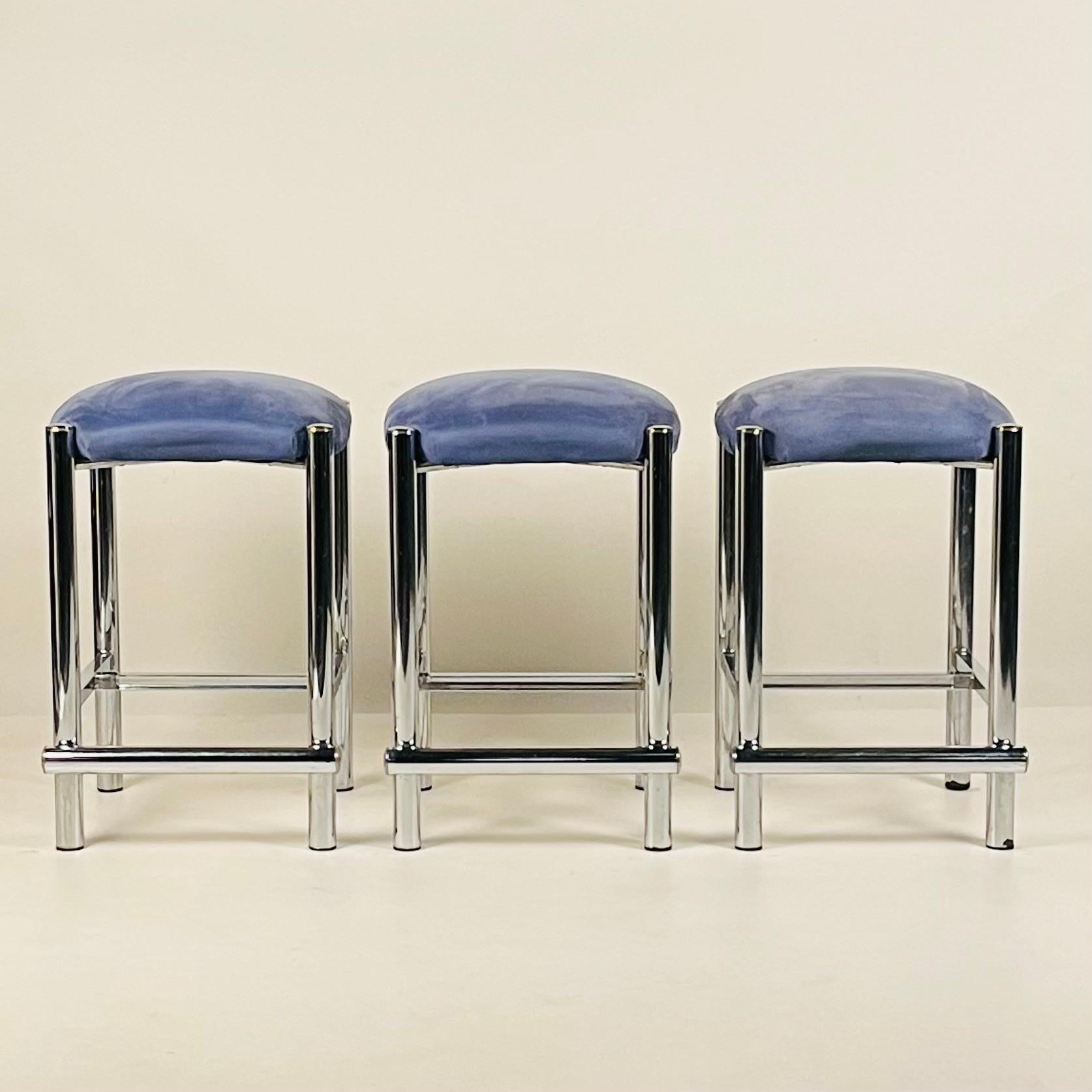 Modernist Cal-Style Chrome Counter Stools Set of 3 1