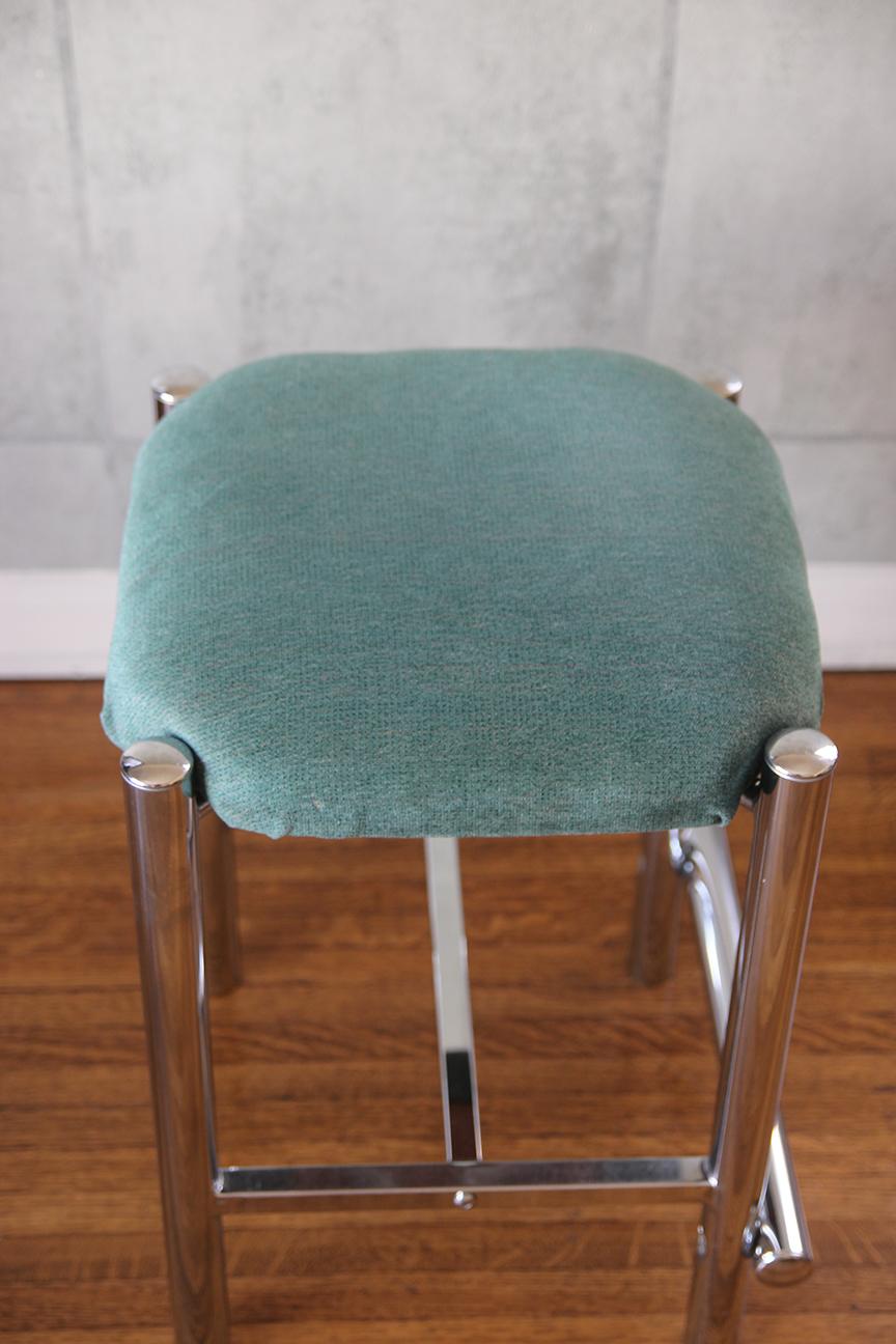 Modernist Cal-Style Chrome Counter Stools Set of 3 For Sale 3