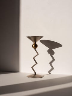 Modernist Candle Holder - Stainless Steel Brutalist Candlestick - Italy 1980s