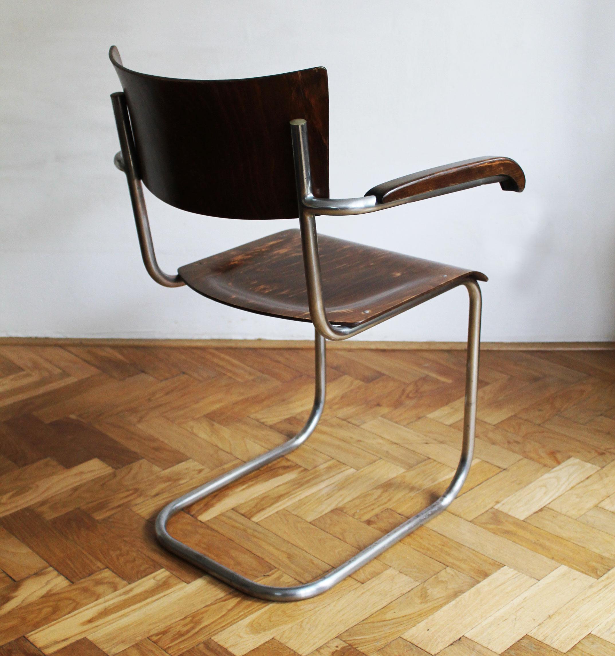 Steel Modernist Cantilevered Armchair by Anton Lorenz For Sale