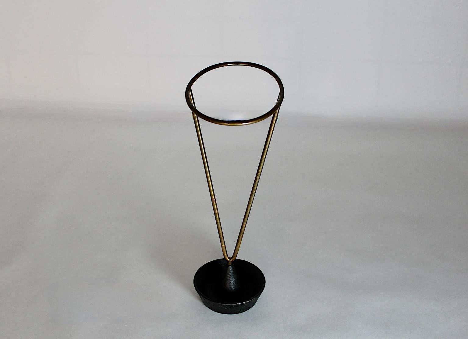 Modernist Carl Auböck Vintage Authentic Brass Black Iron Umbrella Stand, 1950s  For Sale 4