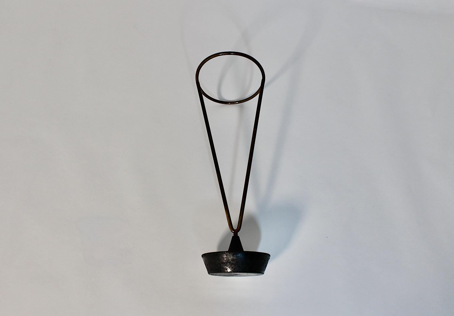 Modernist Carl Auböck Vintage Authentic Brass Black Iron Umbrella Stand, 1950s  For Sale 11