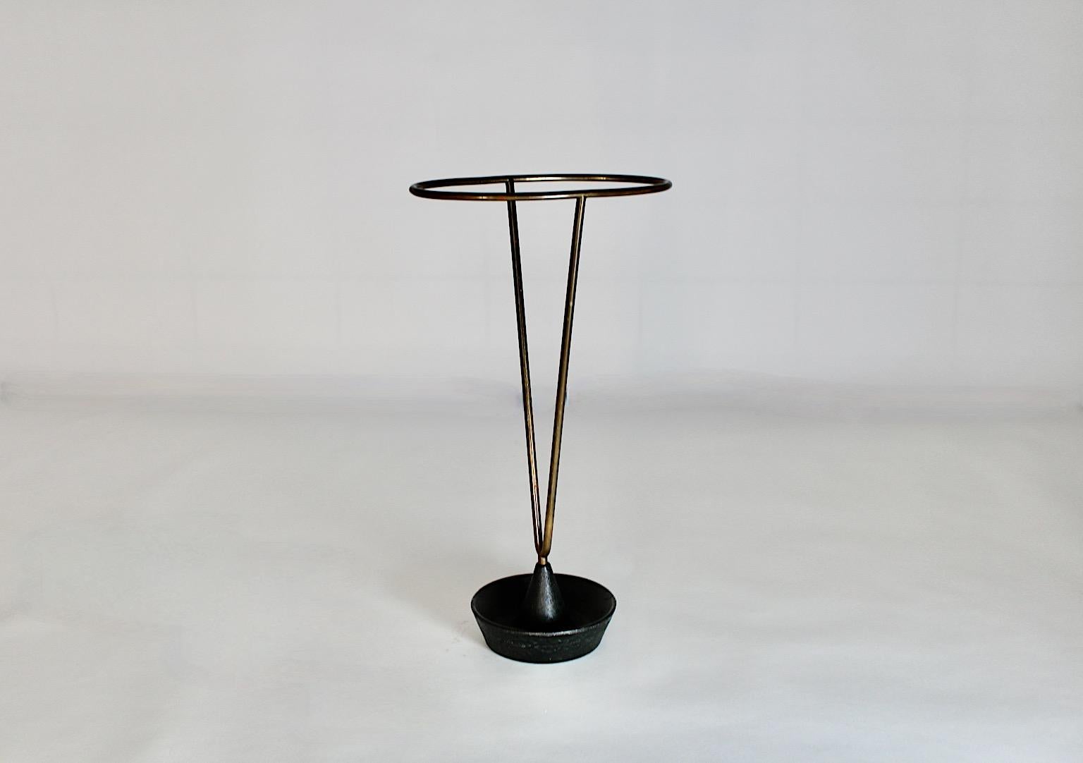 Mid-Century Modern Modernist Carl Auböck Vintage Authentic Brass Black Iron Umbrella Stand, 1950s  For Sale