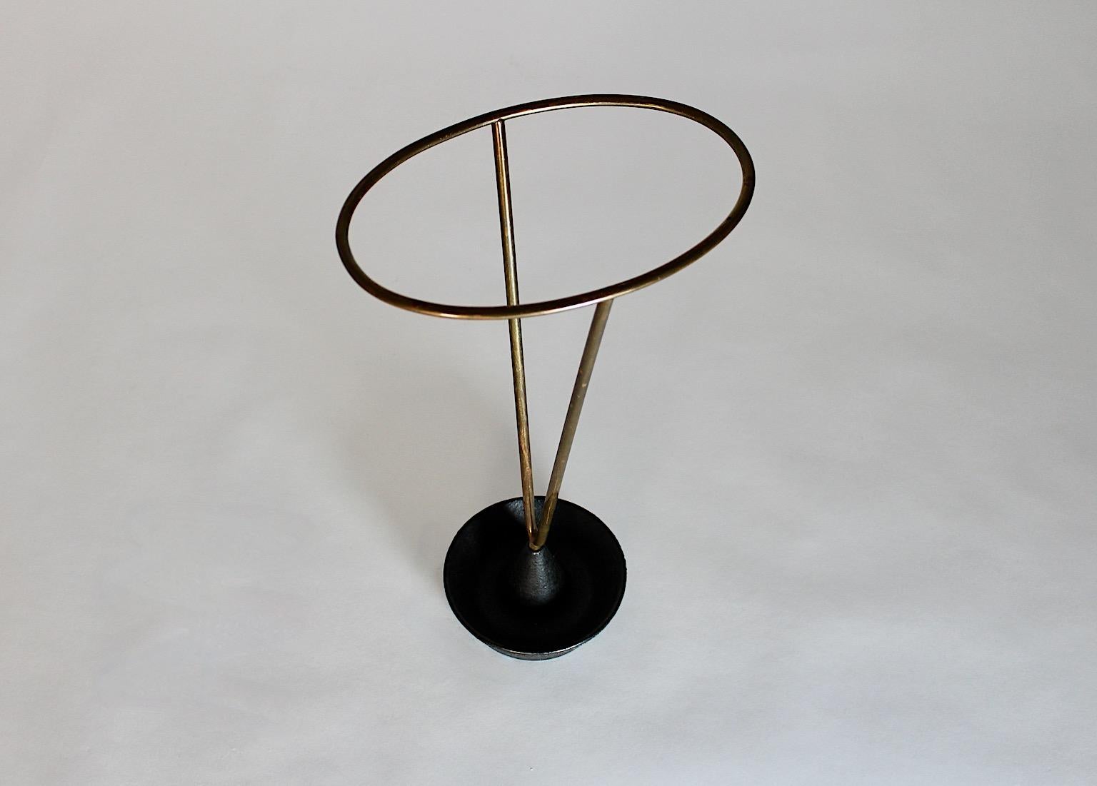 Austrian Modernist Carl Auböck Vintage Authentic Brass Black Iron Umbrella Stand, 1950s  For Sale