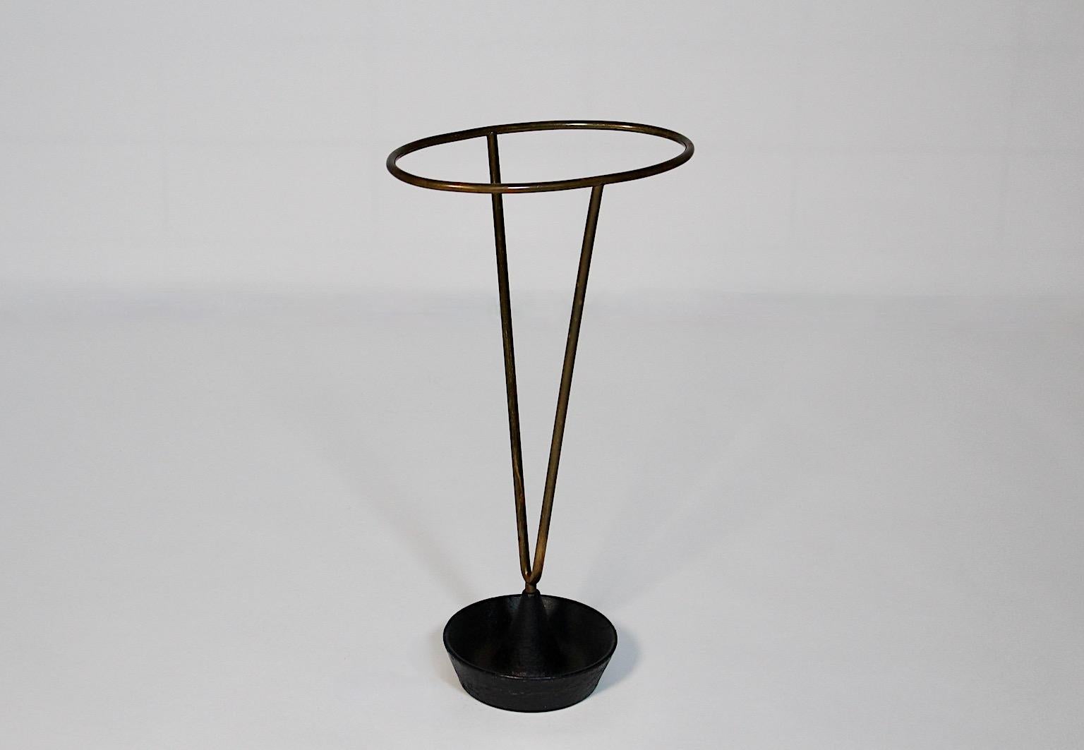 20th Century Modernist Carl Auböck Vintage Authentic Brass Black Iron Umbrella Stand, 1950s  For Sale