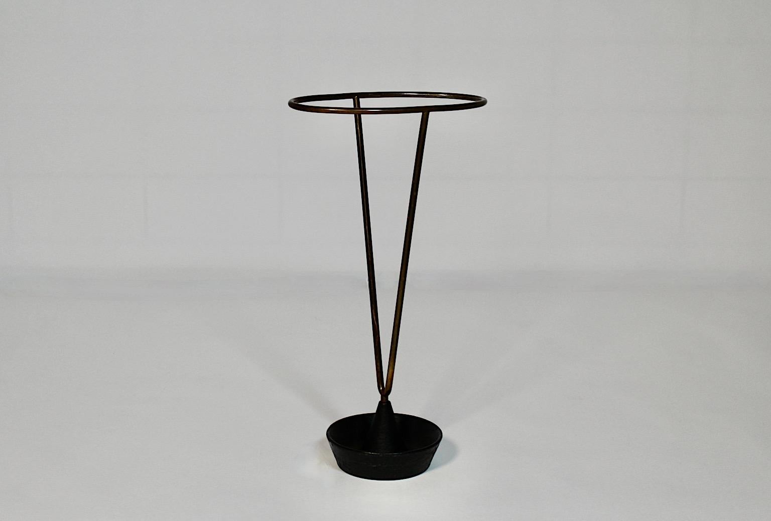 Modernist Carl Auböck Vintage Authentic Brass Black Iron Umbrella Stand, 1950s  For Sale 1