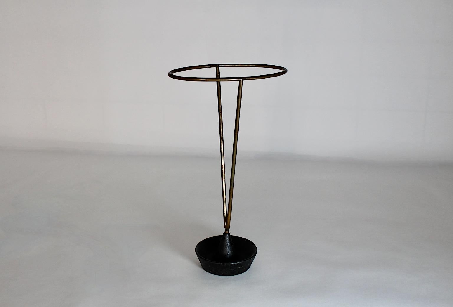 Modernist Carl Auböck Vintage Authentic Brass Black Iron Umbrella Stand, 1950s  For Sale 3