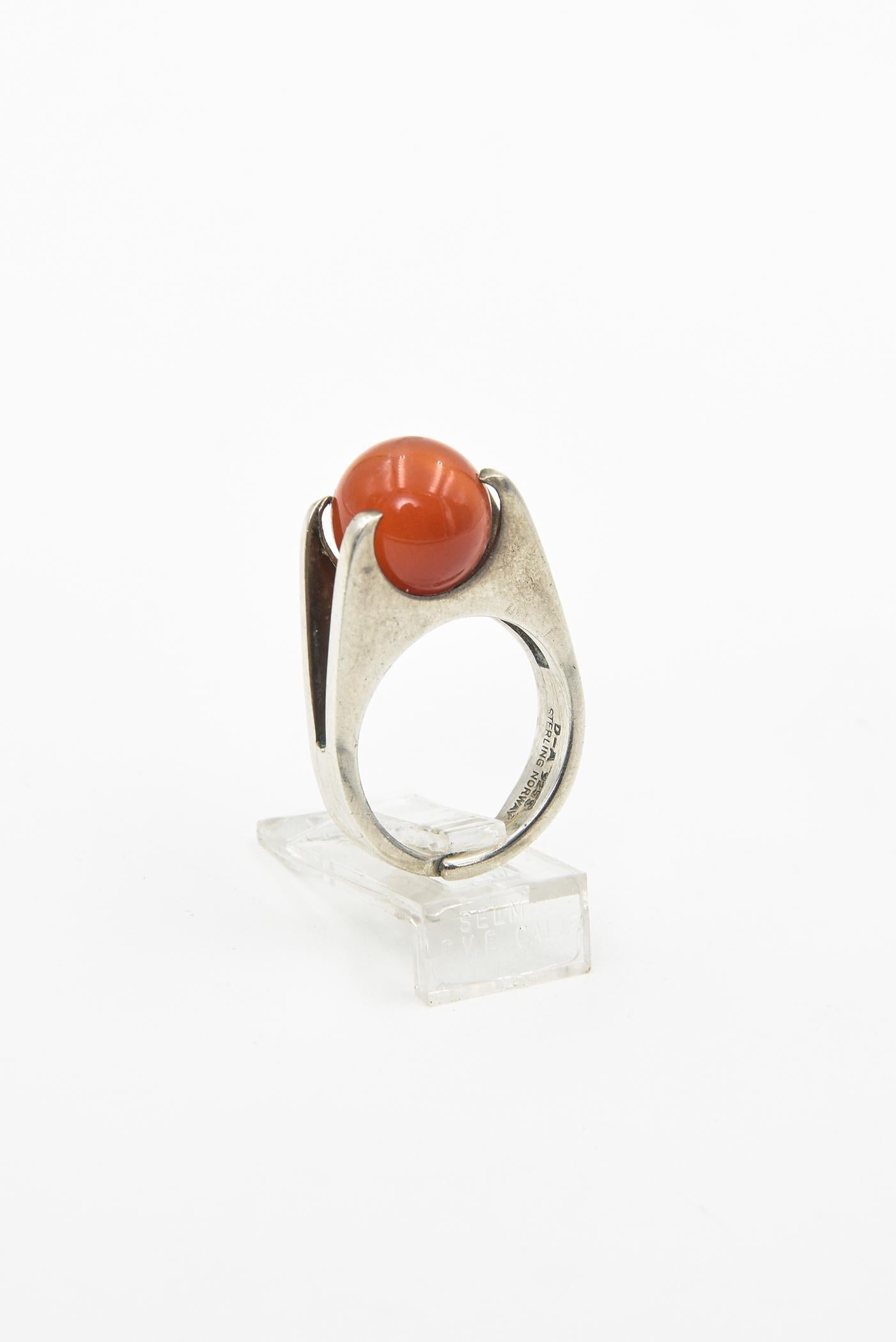 Modernist Carnelian Ball Sterling Silver Ring by David Andersen In Good Condition In Miami Beach, FL