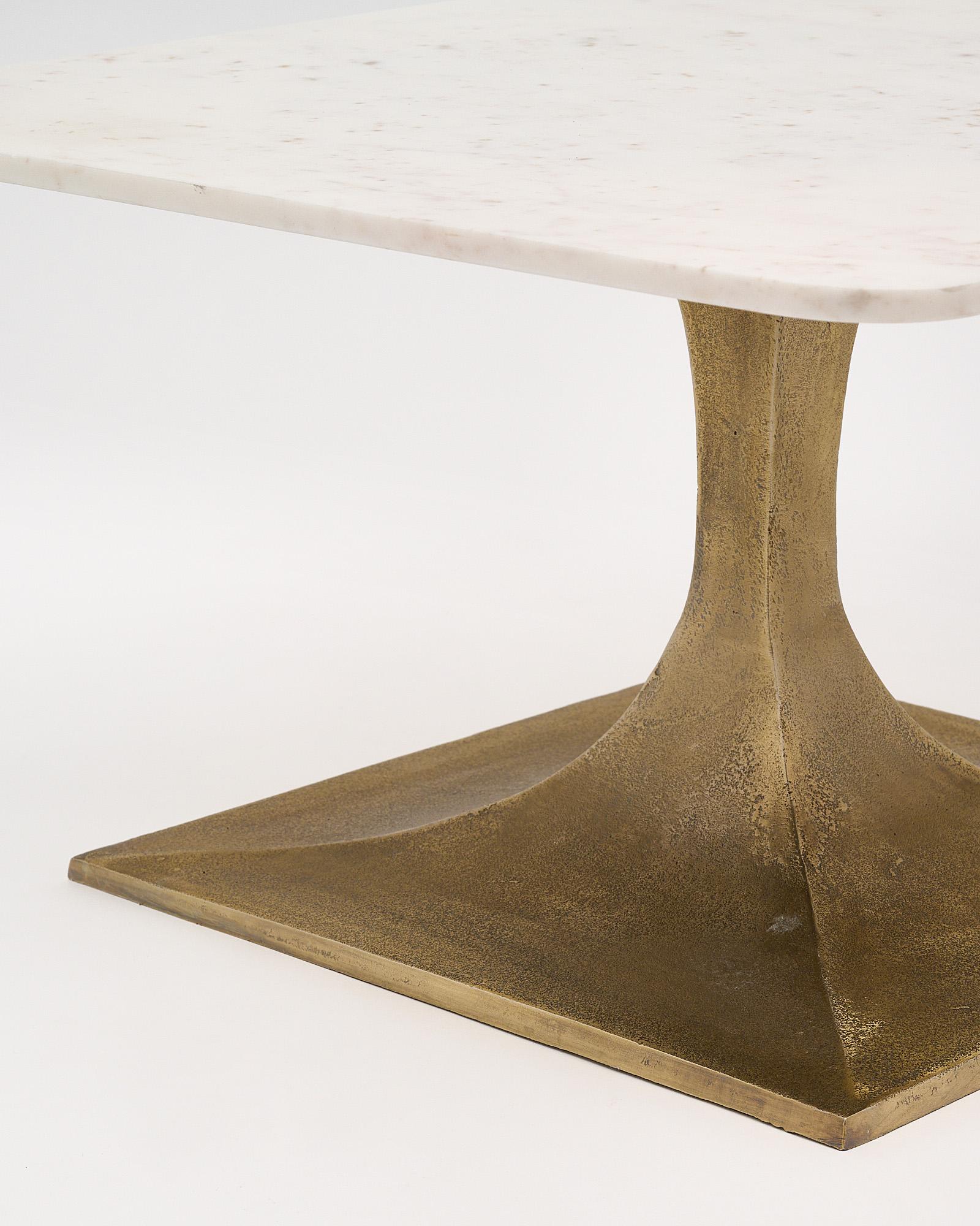 Bronze Modernist Carrara Marble French Side Table For Sale